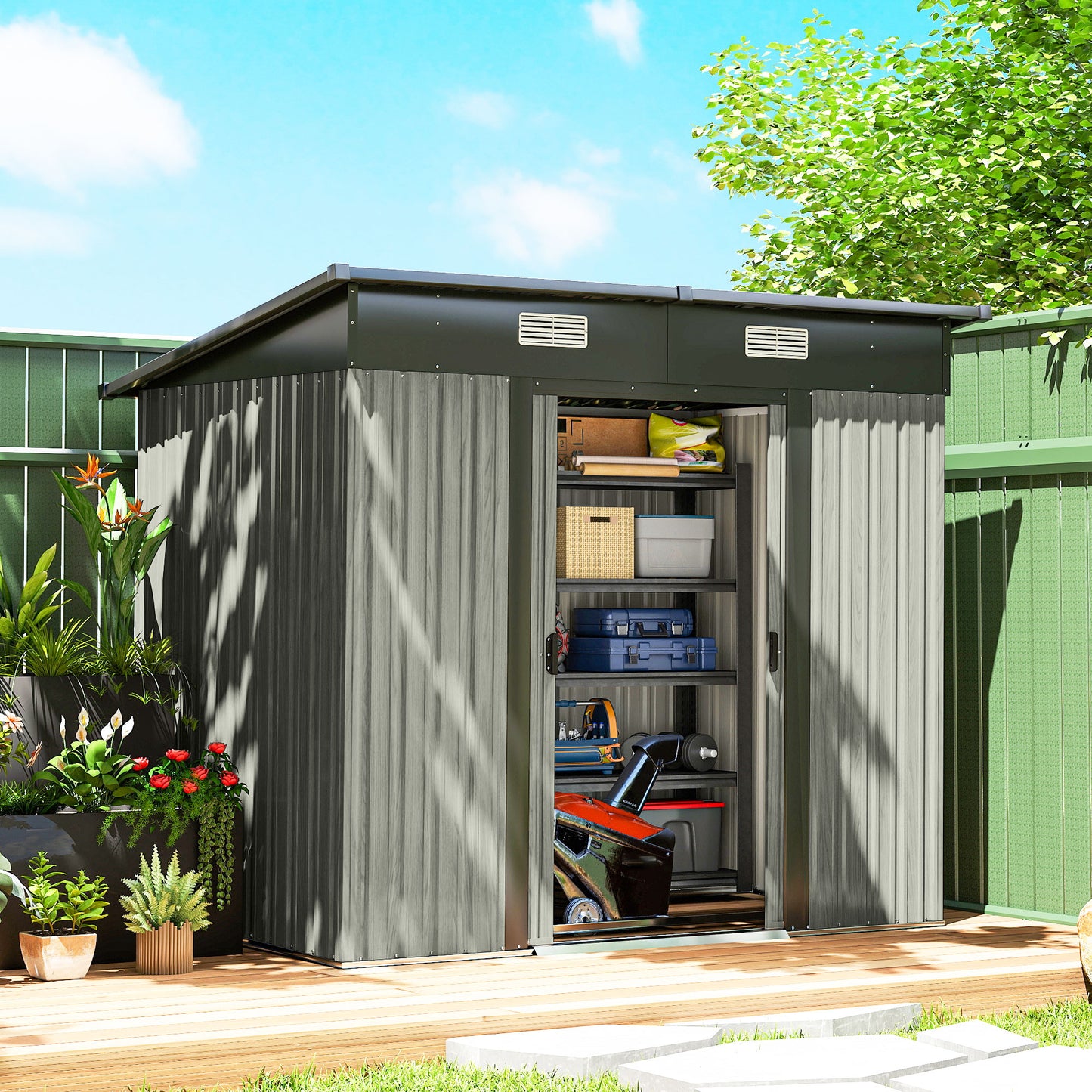 7 x 4ft Outdoor Storage Shed with Foundation Kit (1)