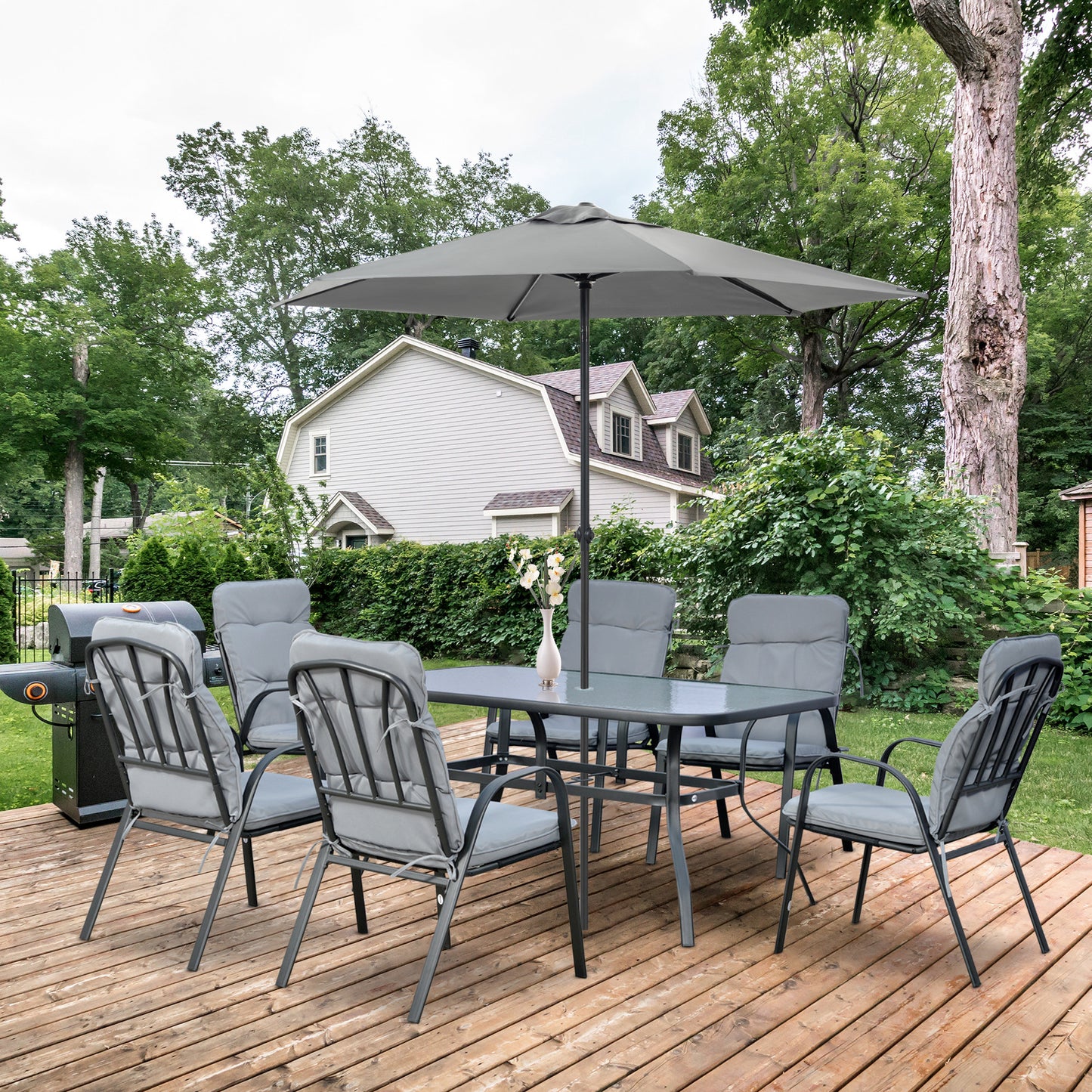 Seven-Piece Garden Dining Set with Cushions