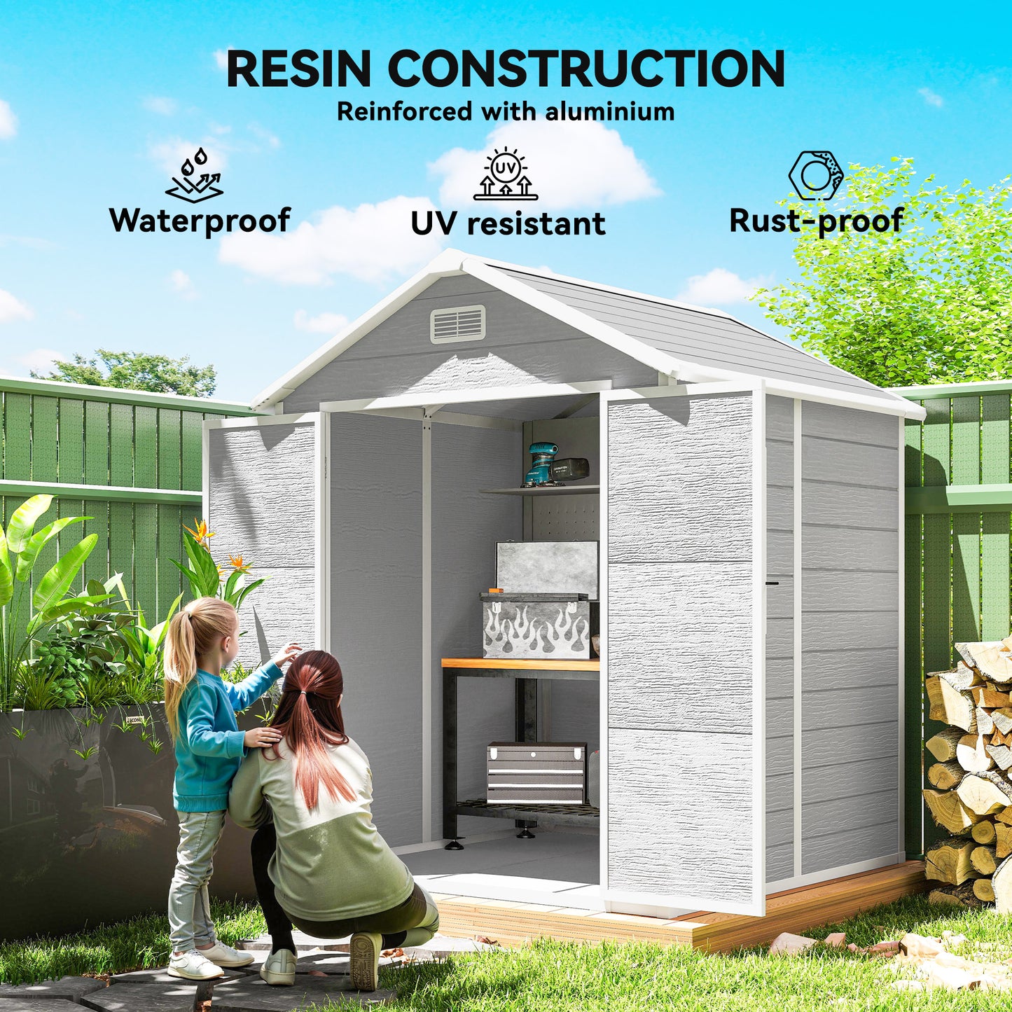 6 x 5ft Garden Shed, Plastic Shed with Floor, Window
