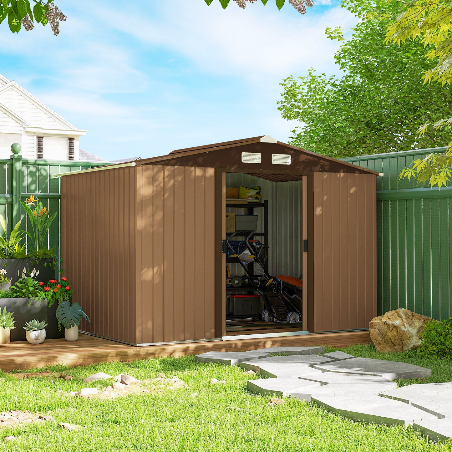 9 x 6ft Metal Garden Shed, Outdoor Storage Tool House