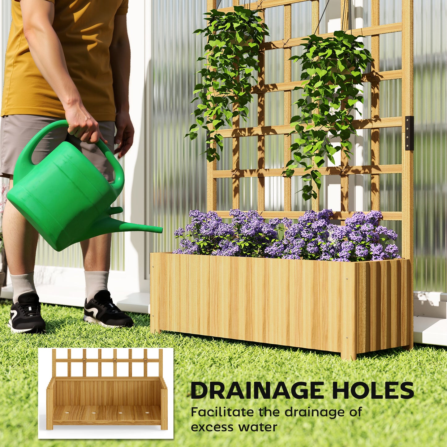 Wooden Raised Planter with Trellis