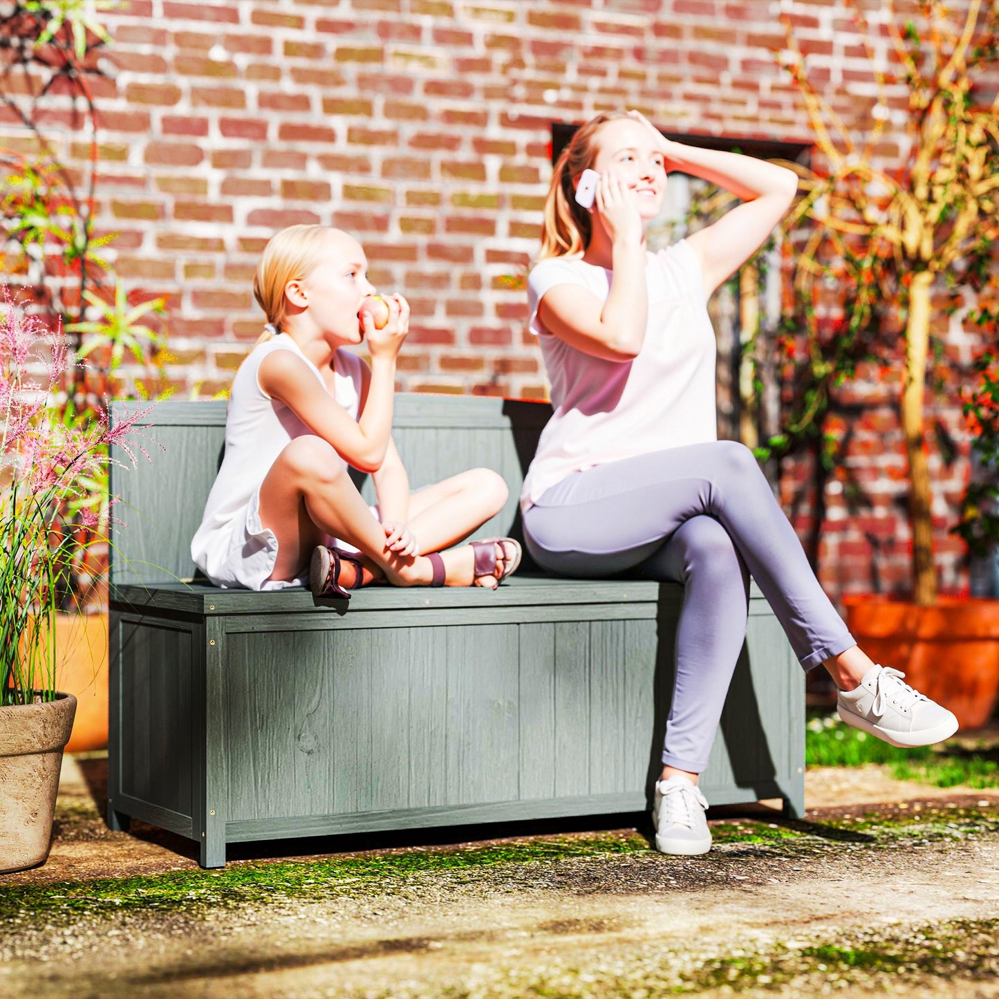 Wood Storage Bench for Patio Furniture, Outdoor Garden Seating Tools