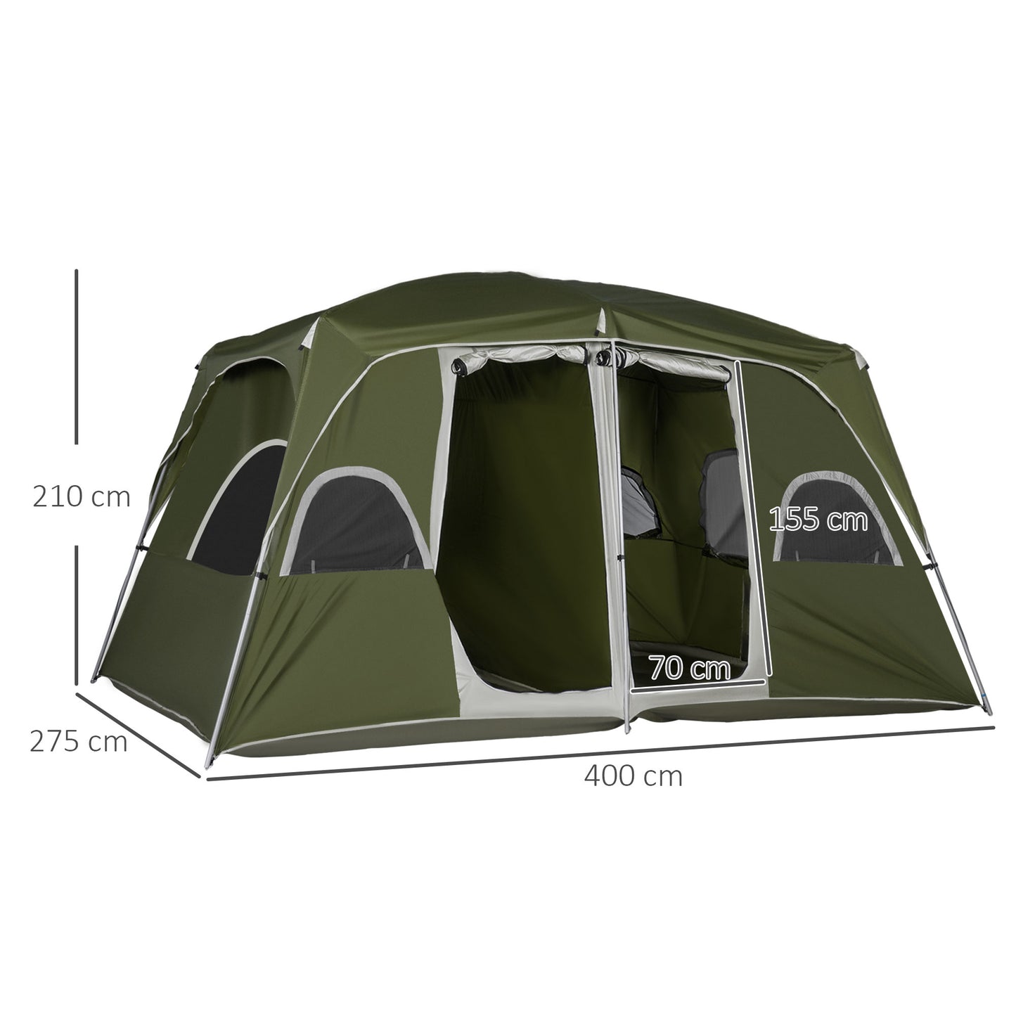 Camping Tent, Family Tent 4-8 Person 2 Room, with Large Mesh Windows