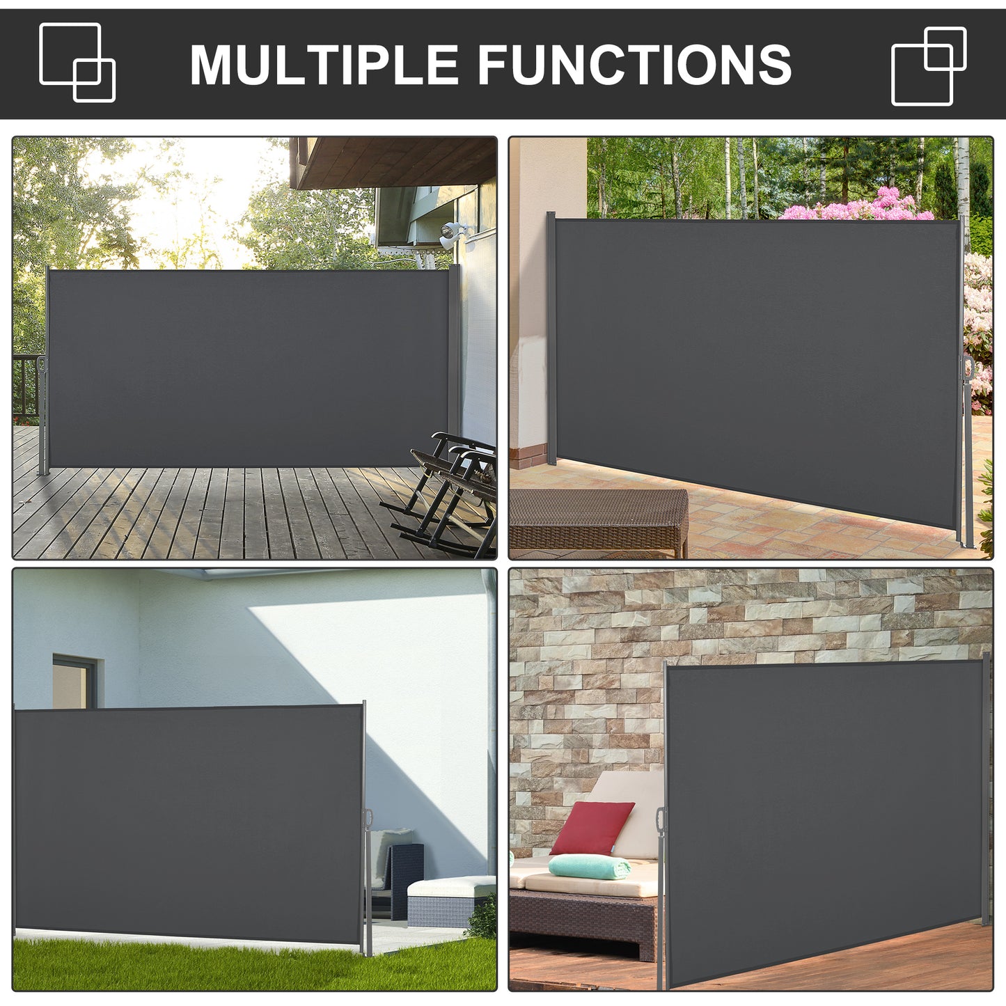 Retractable Sun Side Awning Screen Fence Patio Garden Wall Balcony