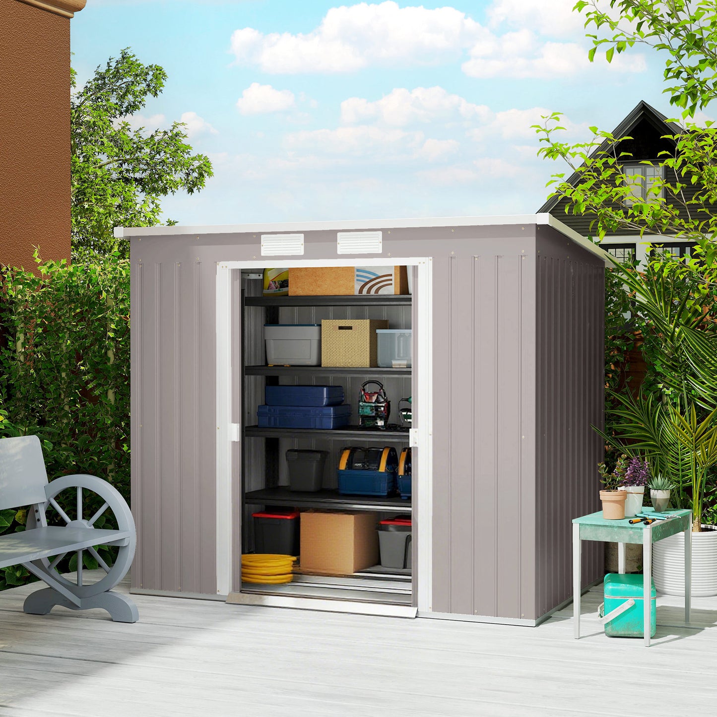 7 x 4ft Galvanised Steel Garden Shed, with Foundation Kit