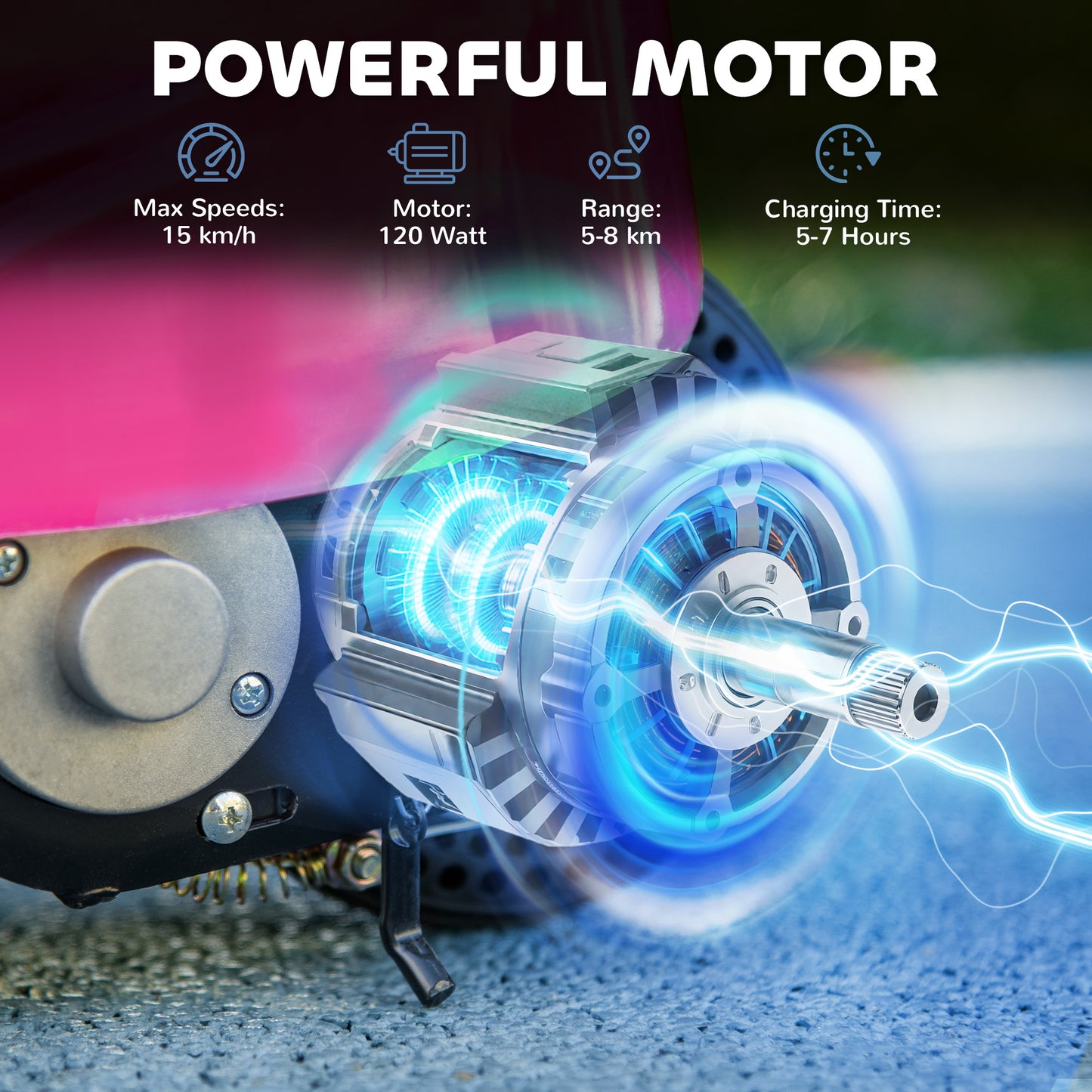 Steel Ride on Powered Scooter, Folding E-Scooter with Warning Bell