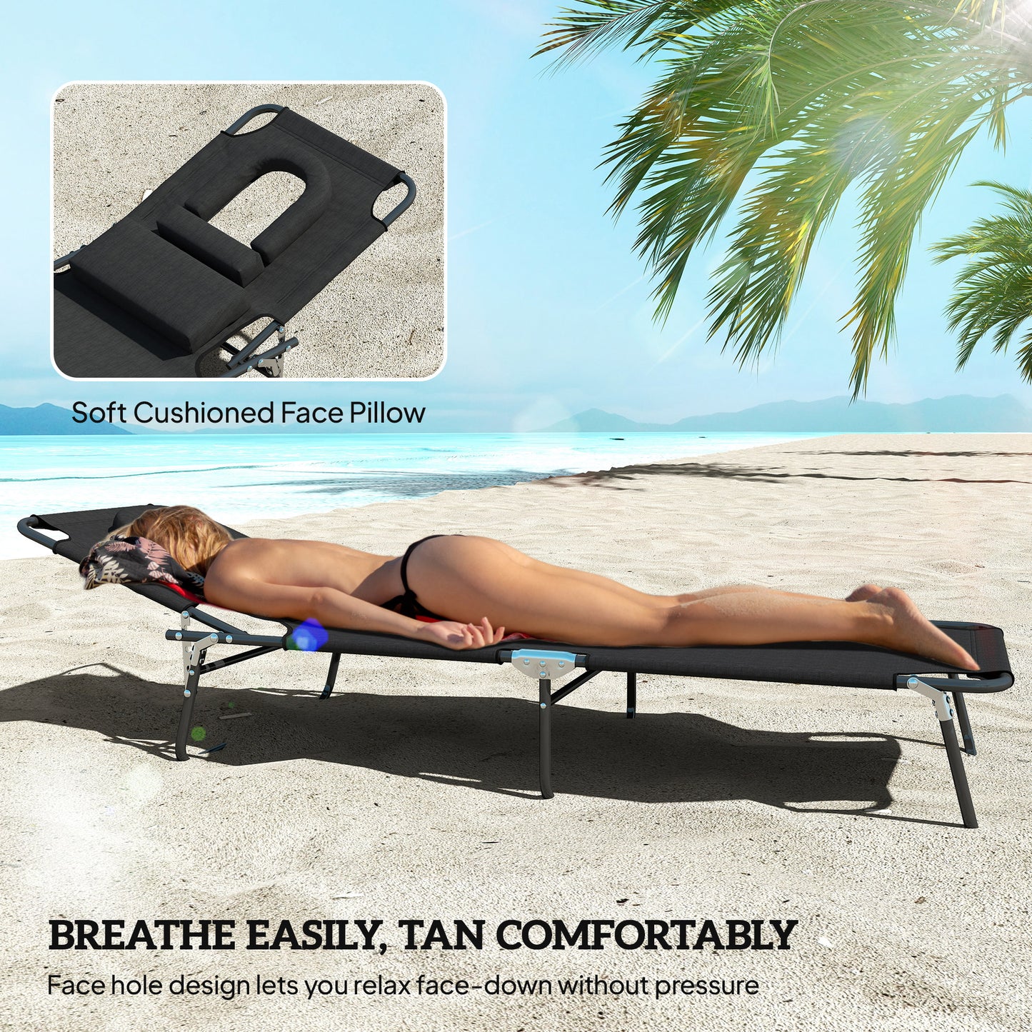 Folding Sun Loungers Set of 2 with Face Hole