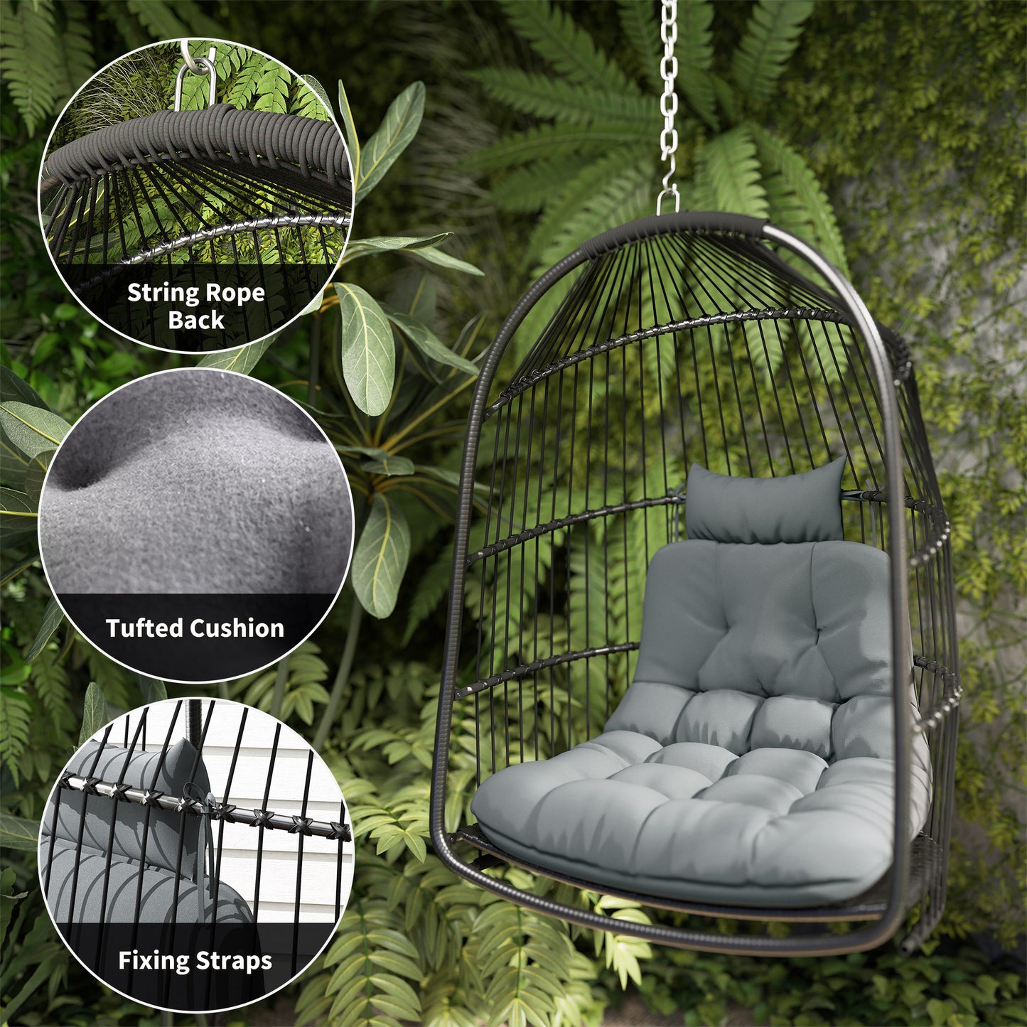 Hanging Egg Chair, Foldable Rattan Garden Swing Chair