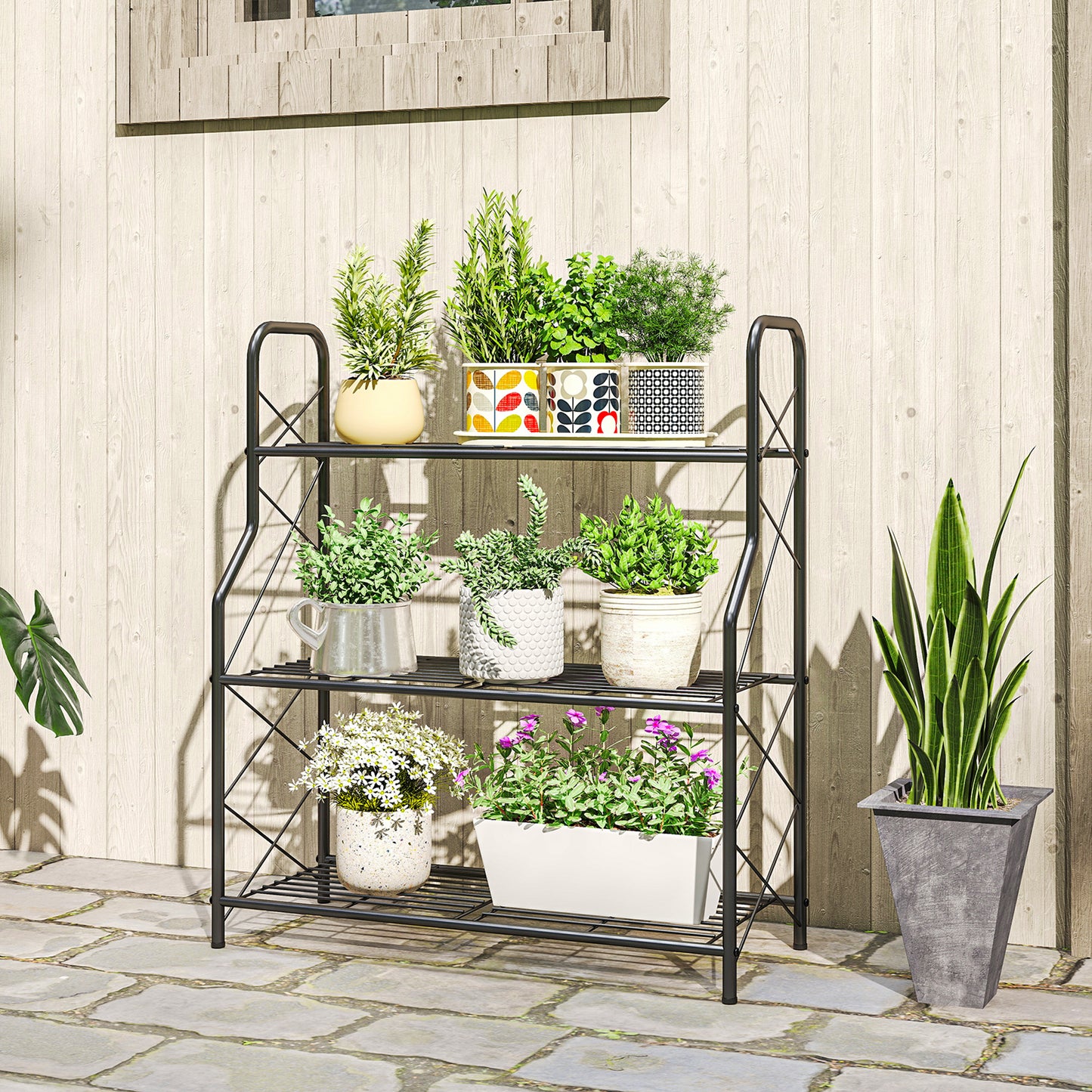 3-Tier Metal Plant Stand, Heavy Duty Ladder Shelf Potted Plants