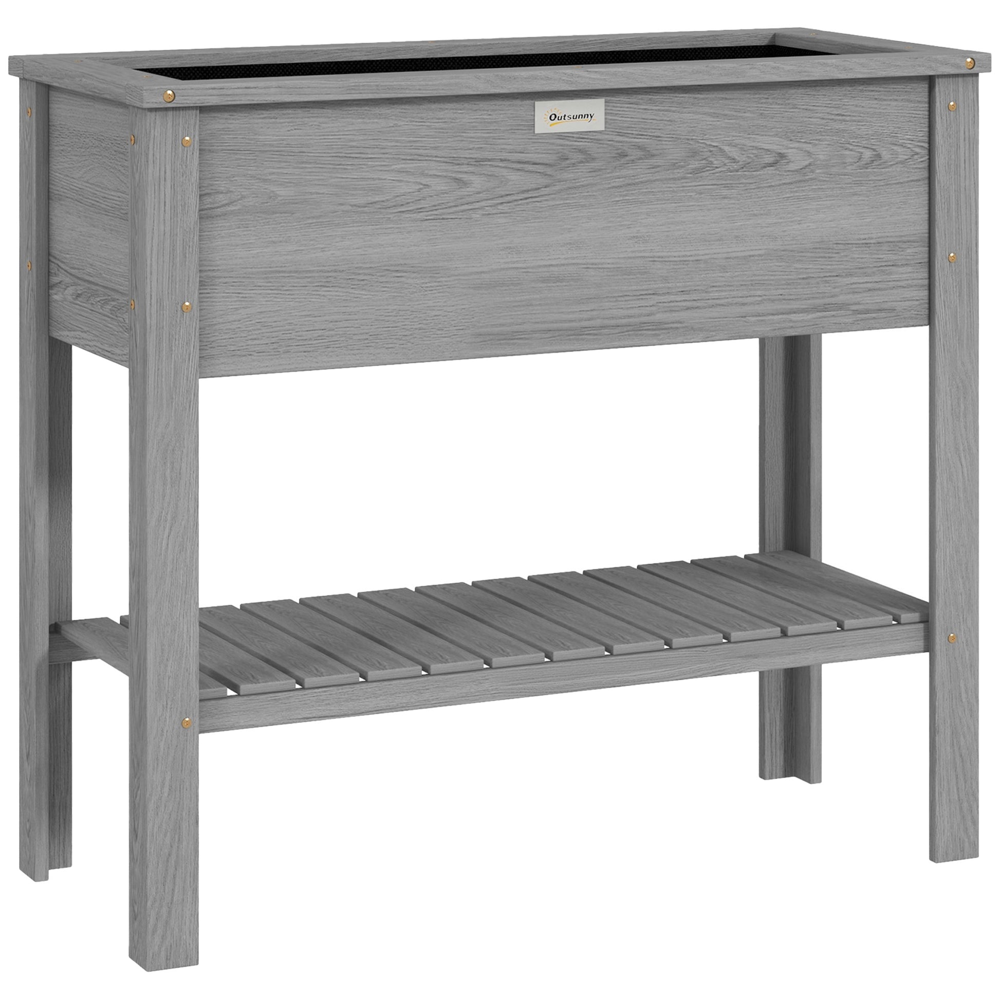 Wooden Raised Garden Bed, Elevated Planter Box with Storage Shelf