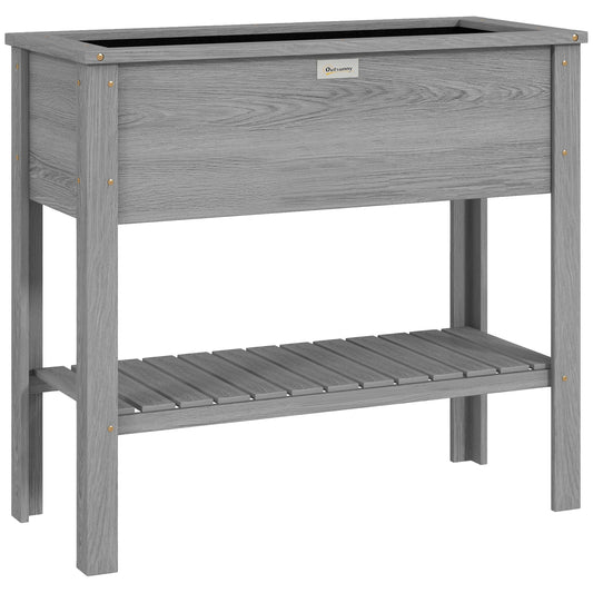 Wooden Raised Garden Bed, Elevated Planter Box with Storage Shelf