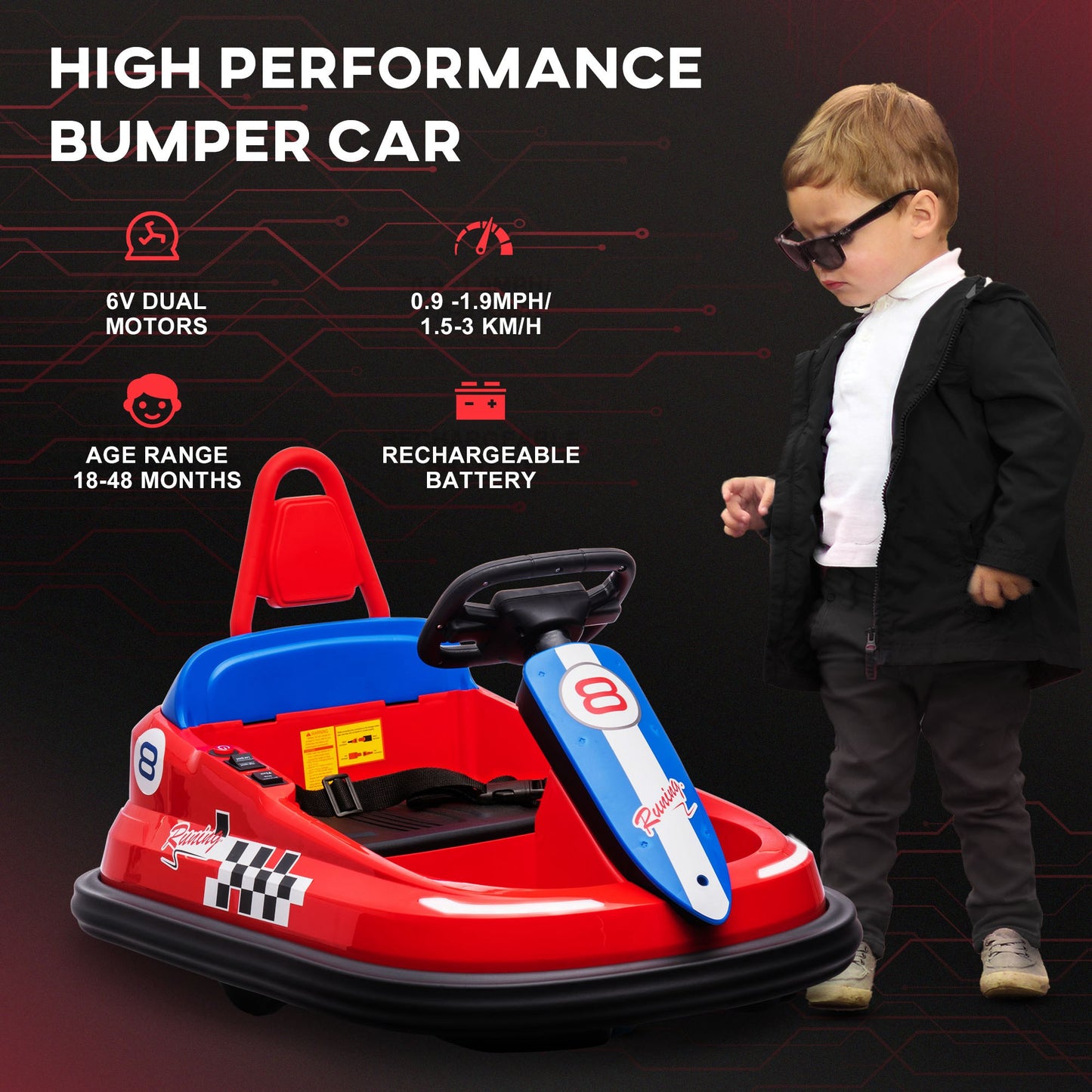 6V Electric Kids Bumper Car, 6V Spin Waltz Car, with Music, Horn