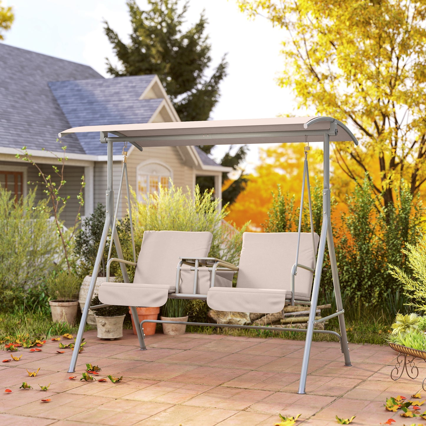 2 Seater Garden Swing Chair Patio Rocking Bench w/ Tilting Canopy