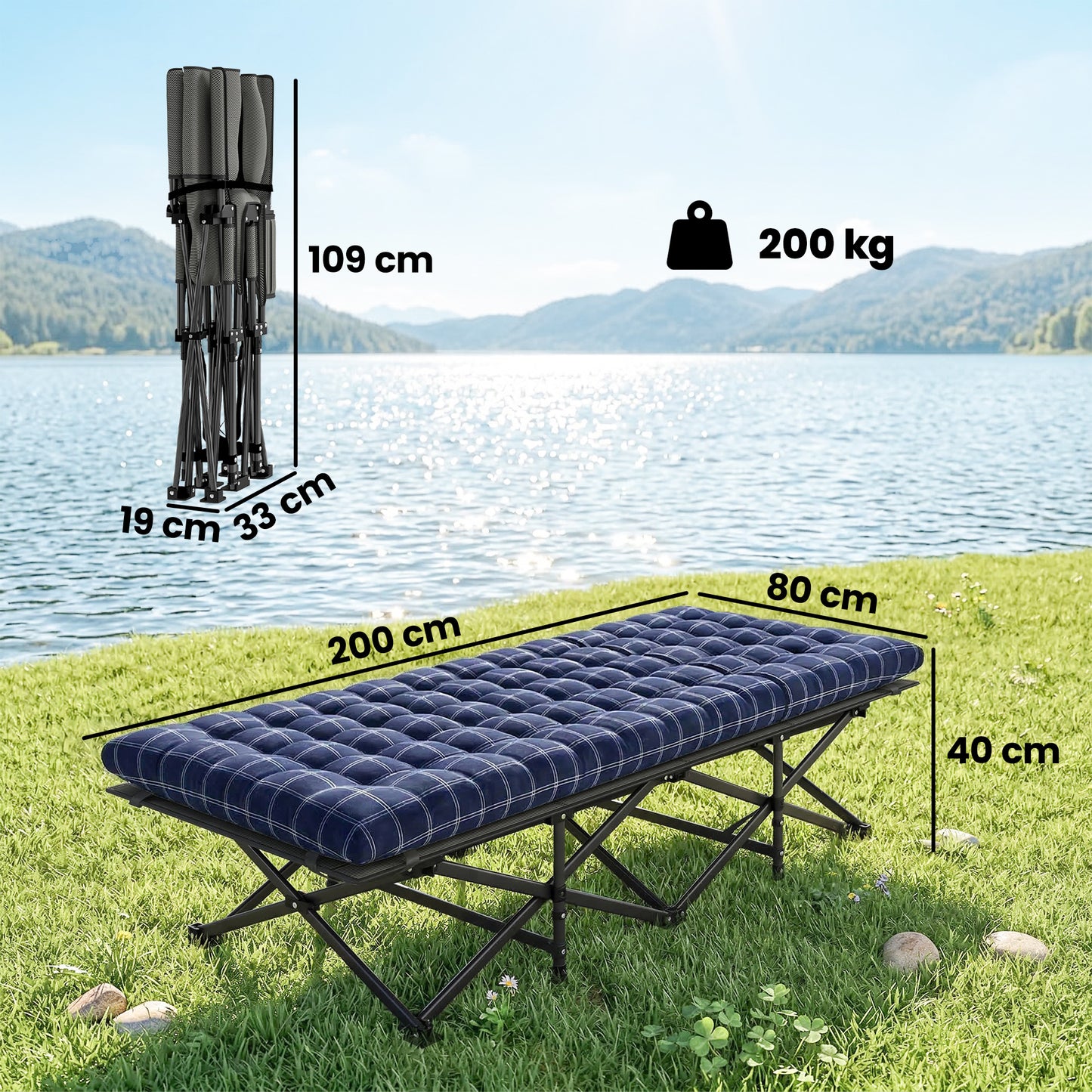 Camping Cot with Soft Pad, 80cm Extra Wide Folding Cots