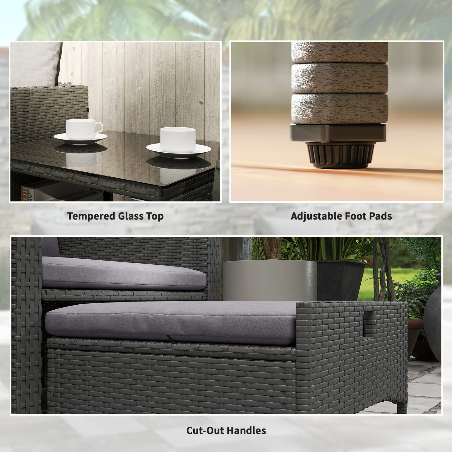 Five Piece Rattan Garden Furniture Set with 2-Tier Coffee Table