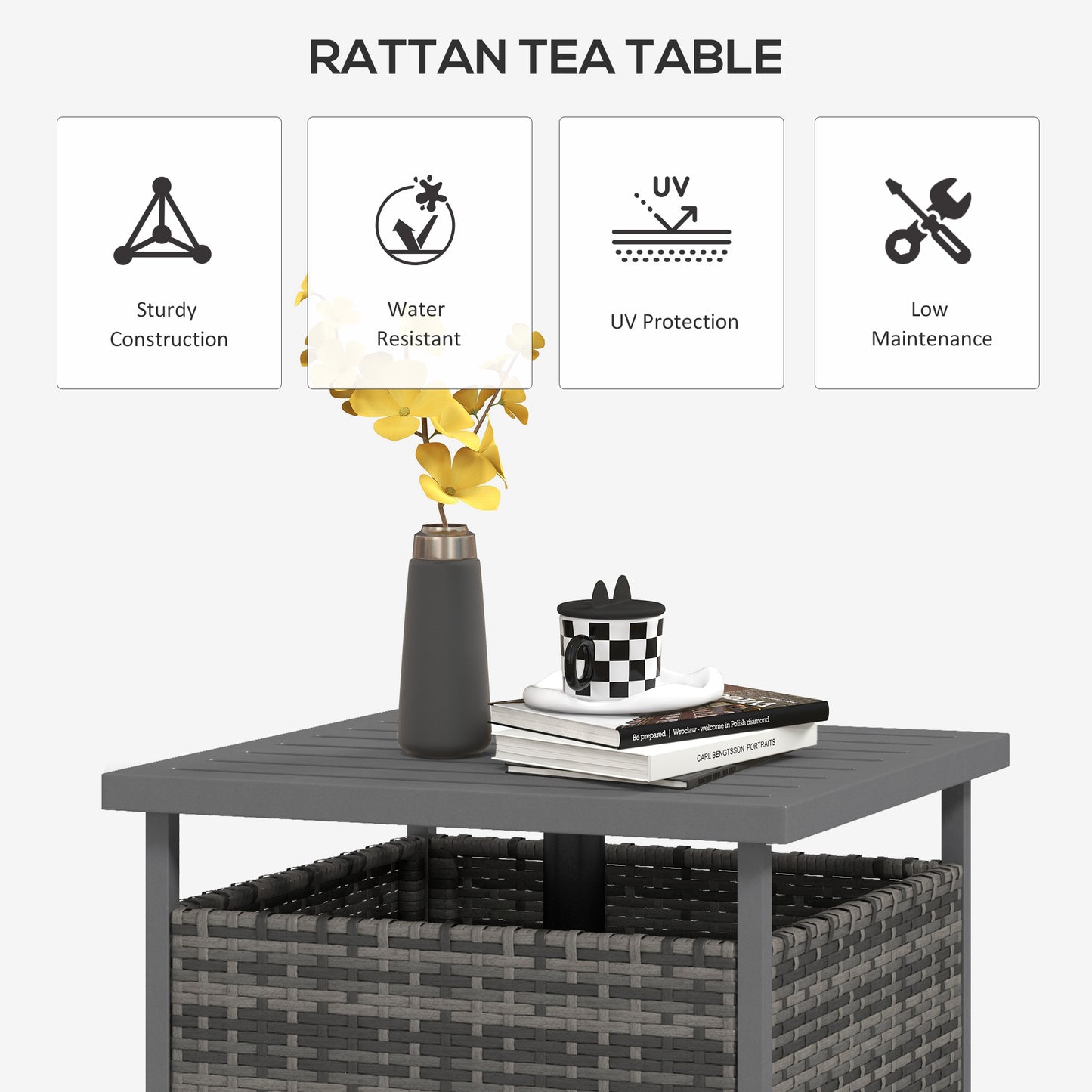 Outdoor Rattan Wicker Coffee Table w/ Umbrella Hole Suitable