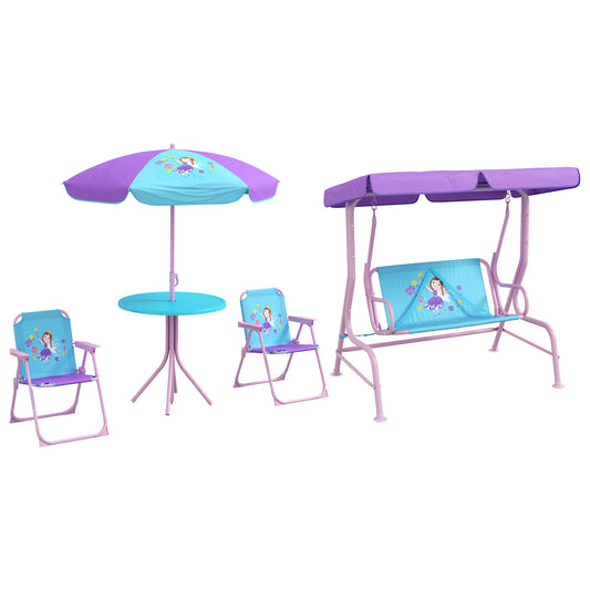 4PCs Kids Garden Furniture Set w/ 2 Seater Garden Swing Chair