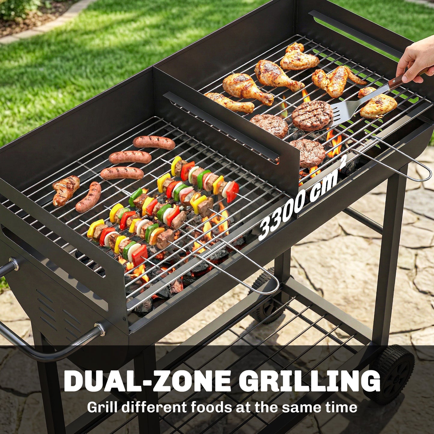 Charcoal Barbecue Grill with 2 Cooking Areas