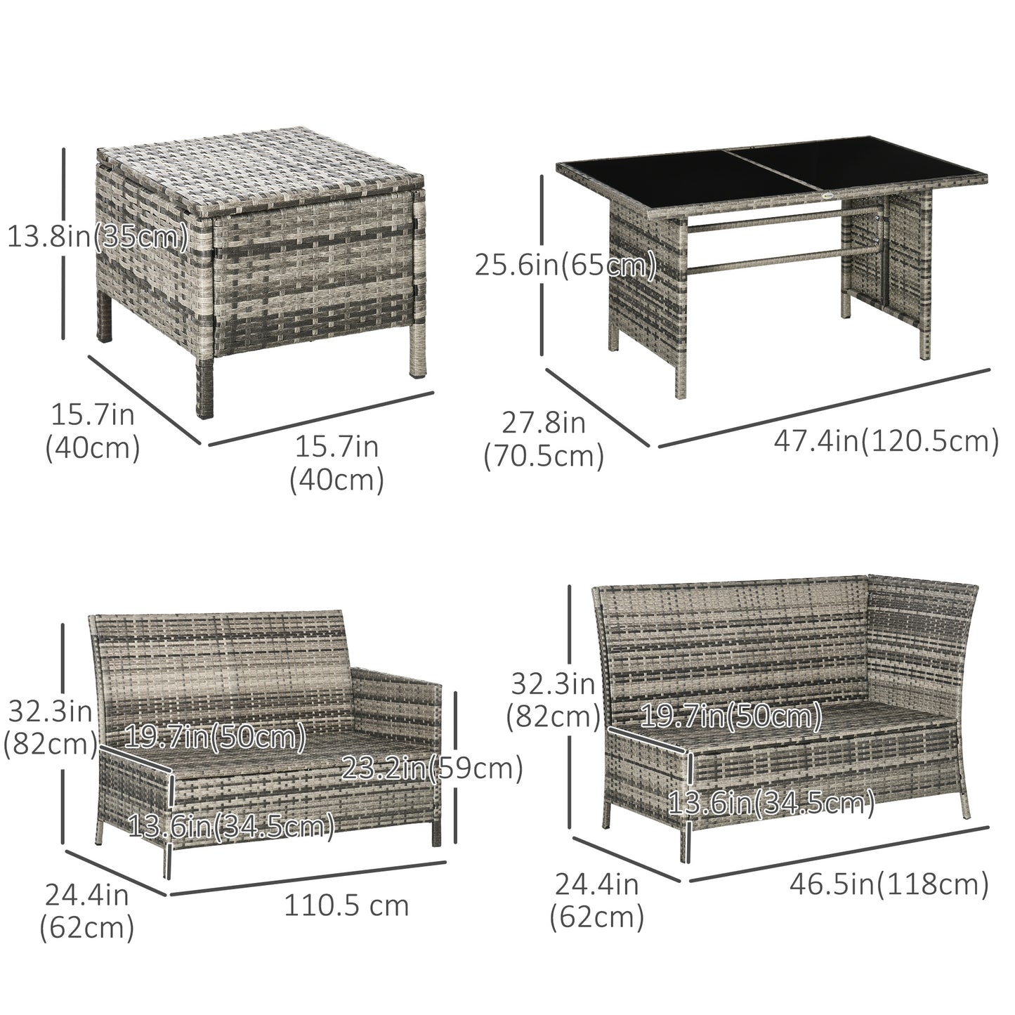 7-Seater Patio wicker Sofa Set Rattan Chair Furniture w/ Glass &