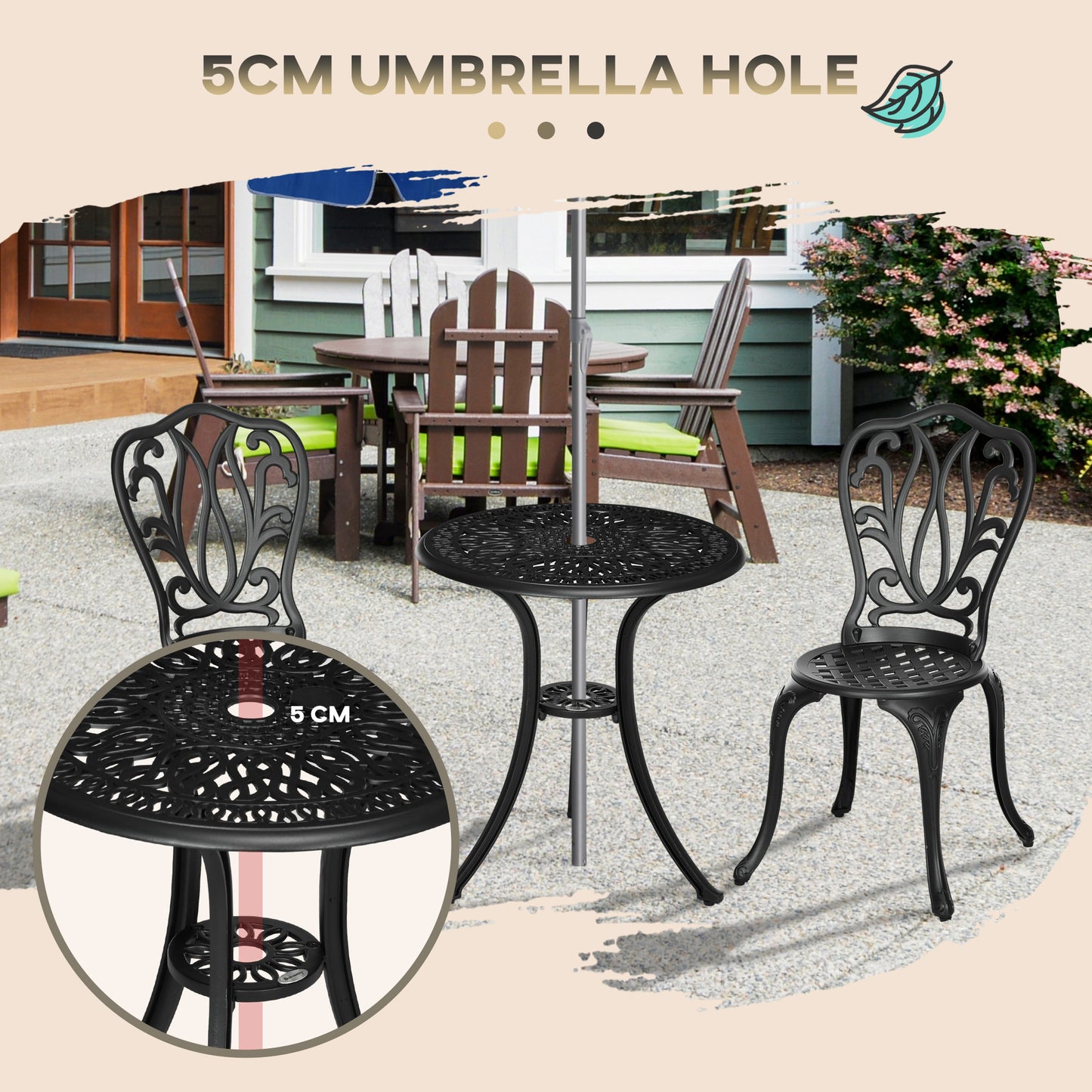 3 Piece Garden Bistro Set, Cast Aluminium Outdoor Furniture Set
