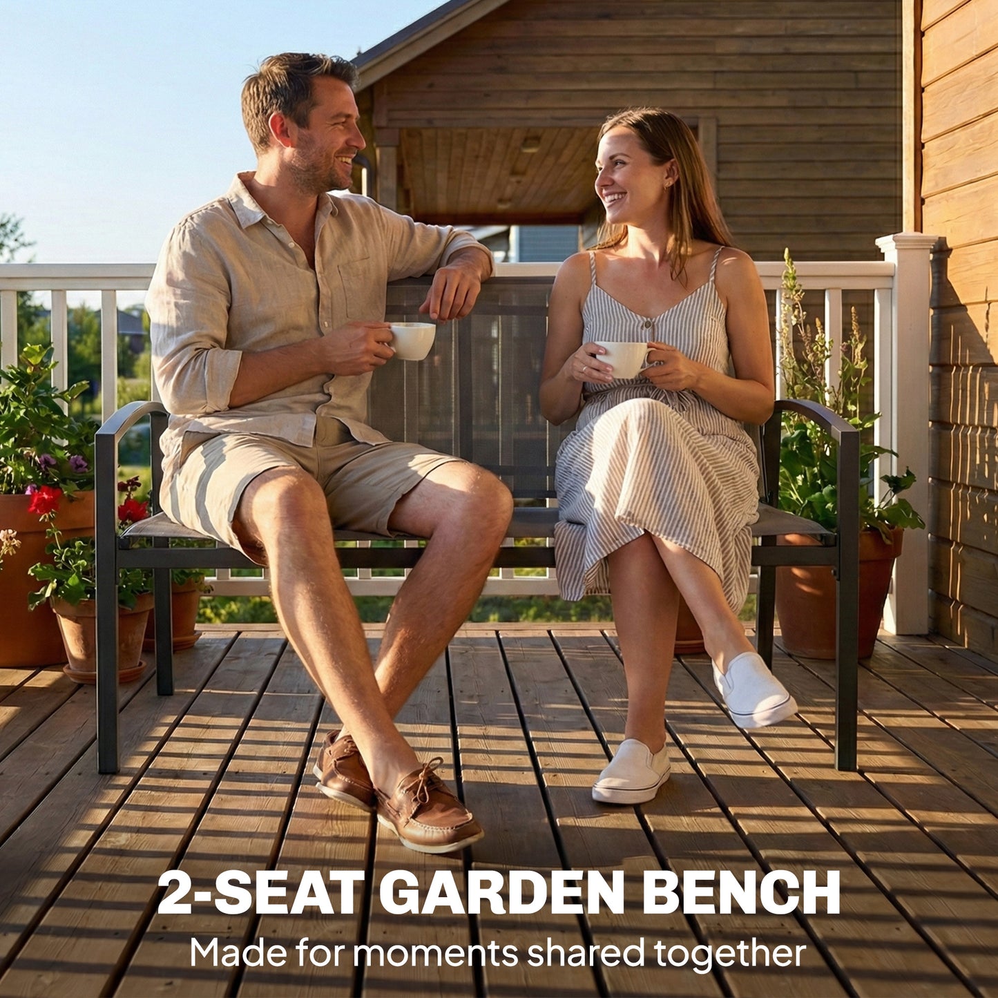 Metal Garden Bench, 2 Seater Outdoor Furniture Seating