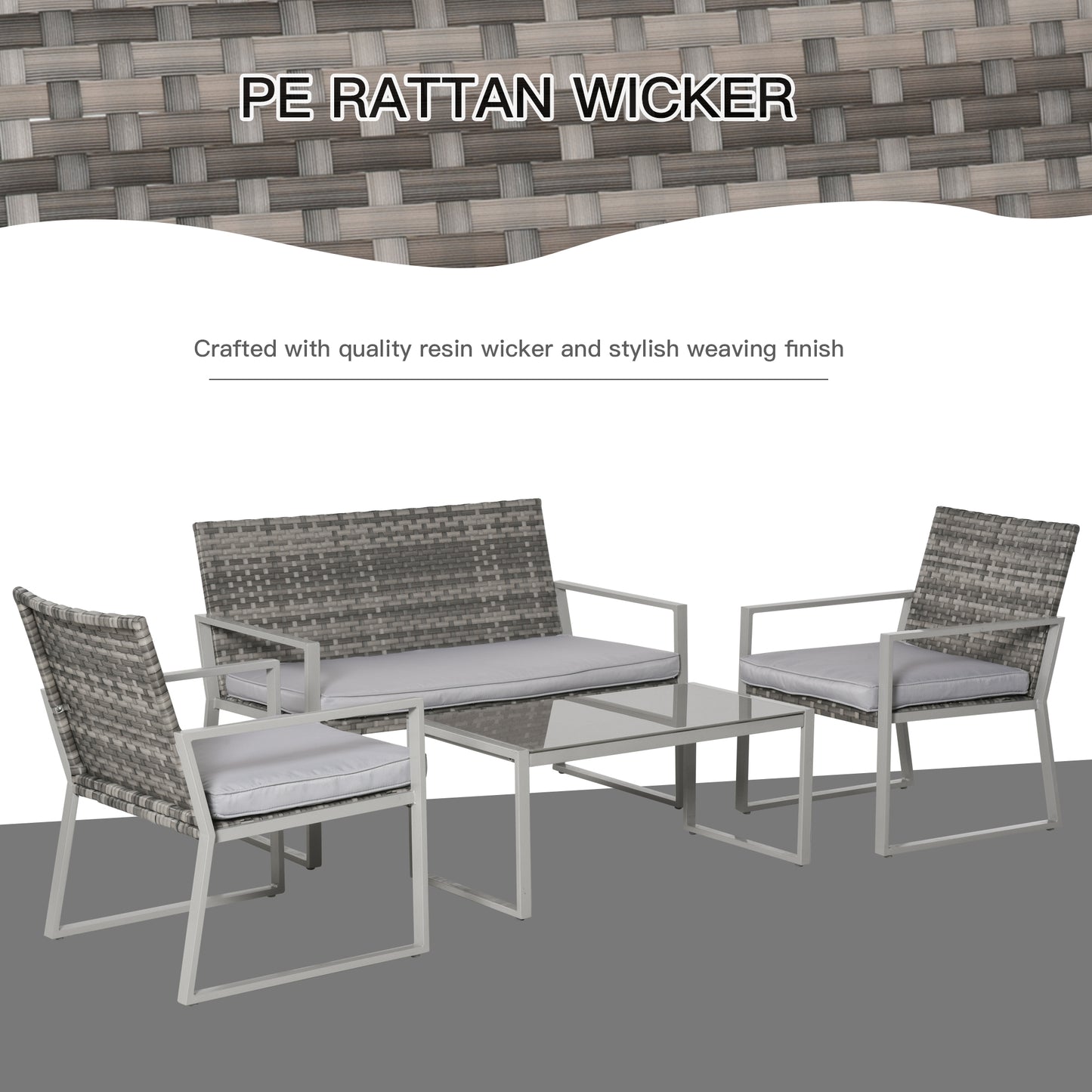 4PC Rattan Garden Furniture Set 2 Single Sofa Arm Chairs 1 Bench