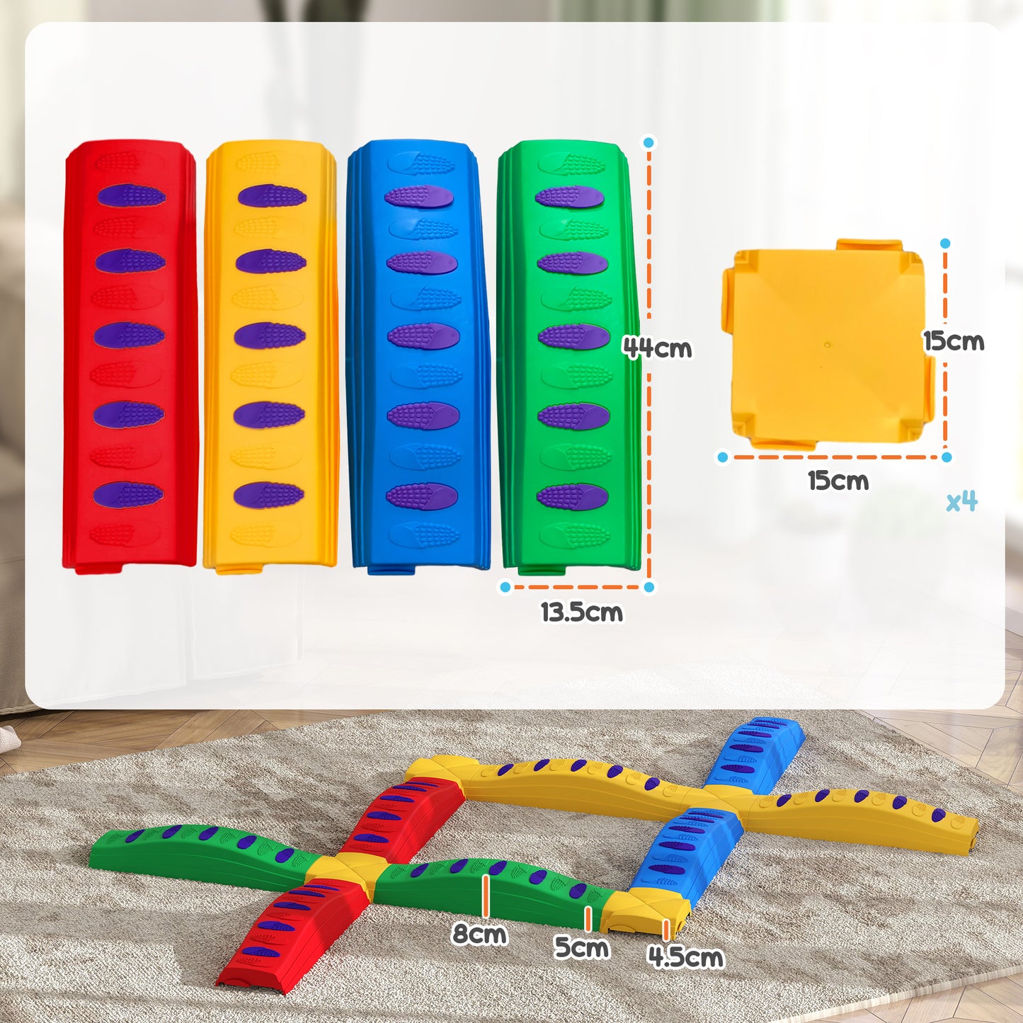 12-Piece Kids Balance Beam Stepping Stones, with Non-Slip Foot Pads