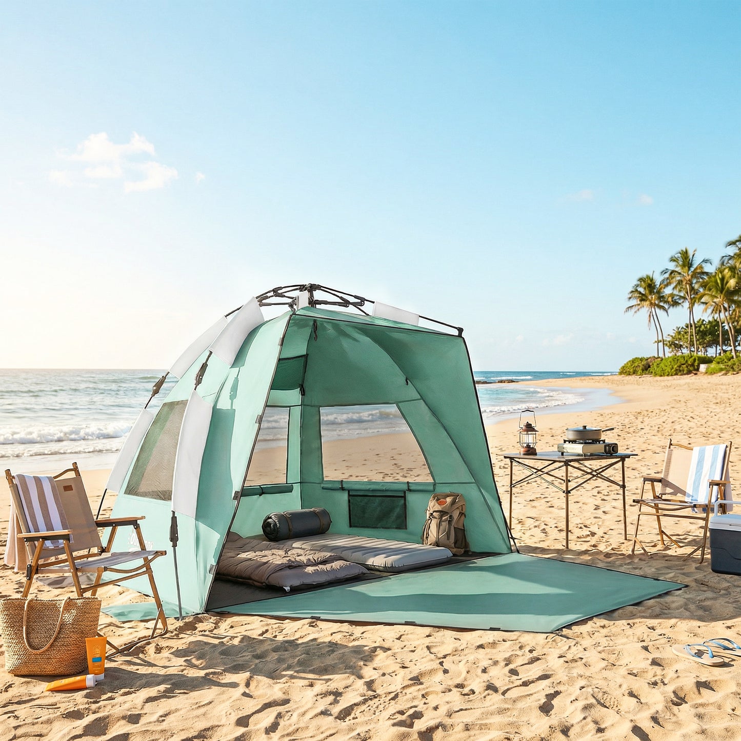 2-3 Person Pop Up Beach Tent, UPF15+ Sun Shelter with Extended Floor