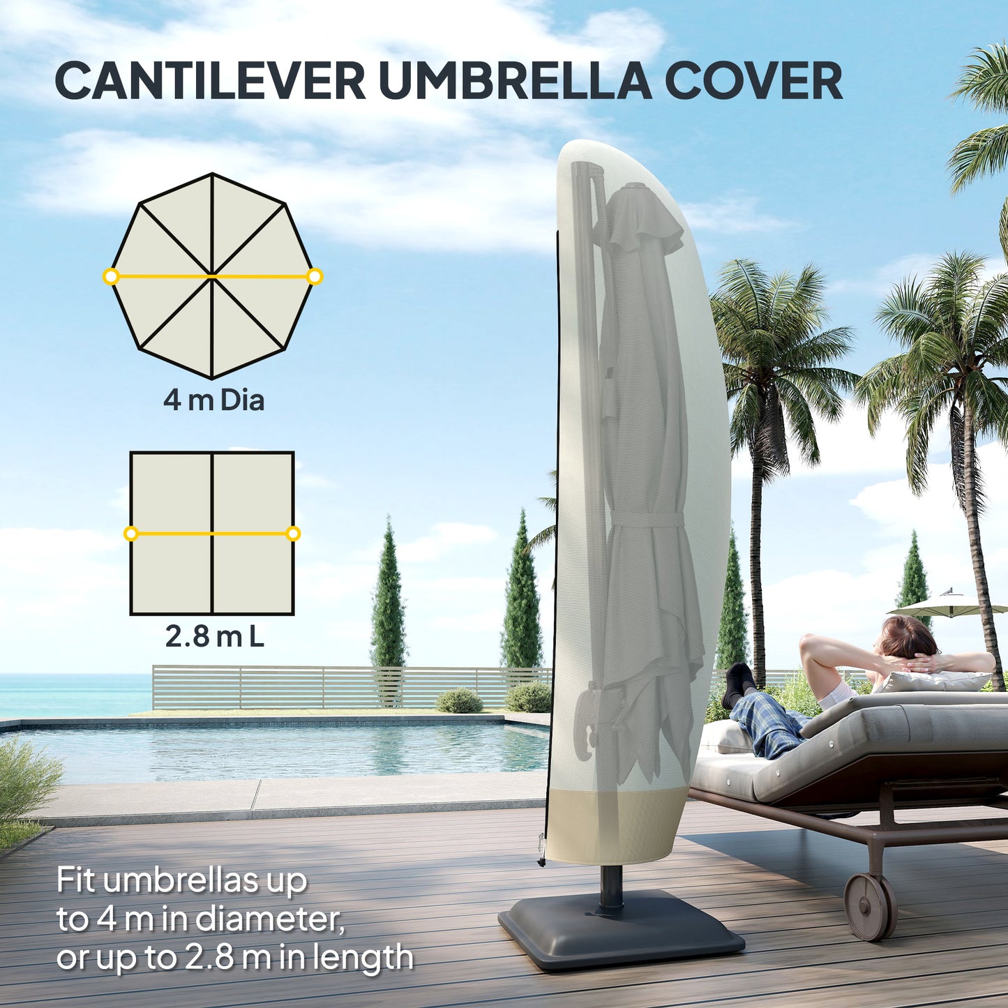 Parasol Cover, 600D Oxford Cantilever Umbrella Cover Fit
