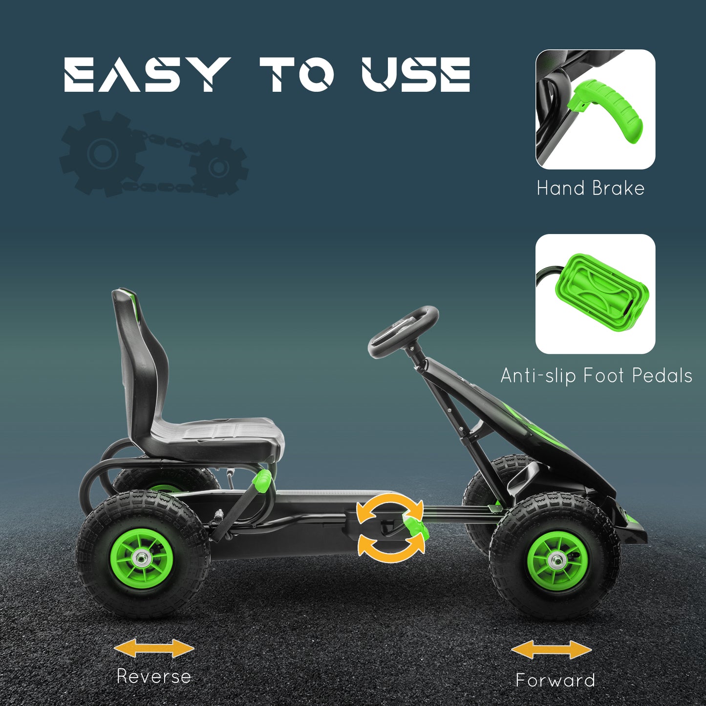 Kids Pedal Go Kart, with Adjustable Seat, Inflatable Tyres