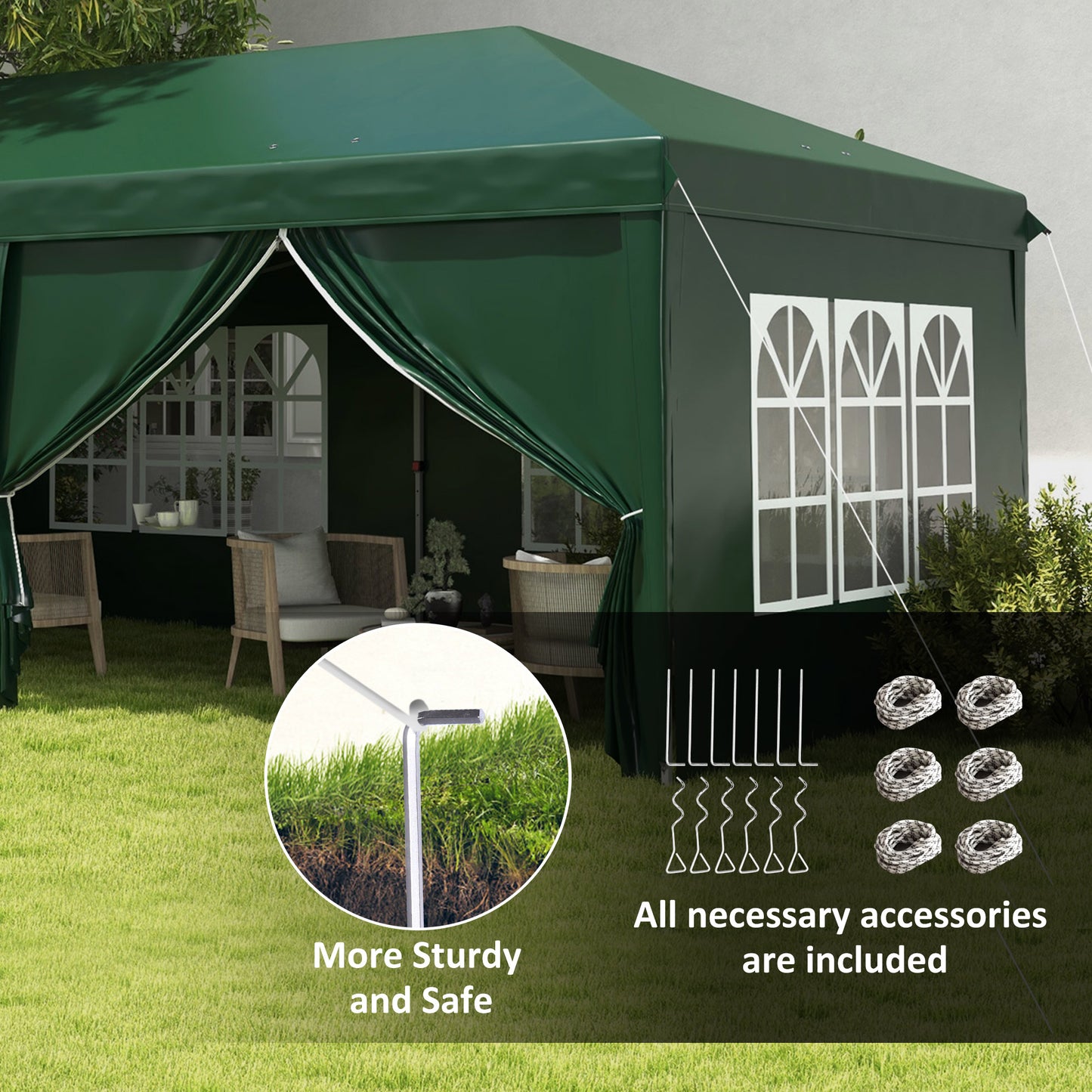 3 x 6m Pop-Up Gazebo, with Curtain Walls and Windows