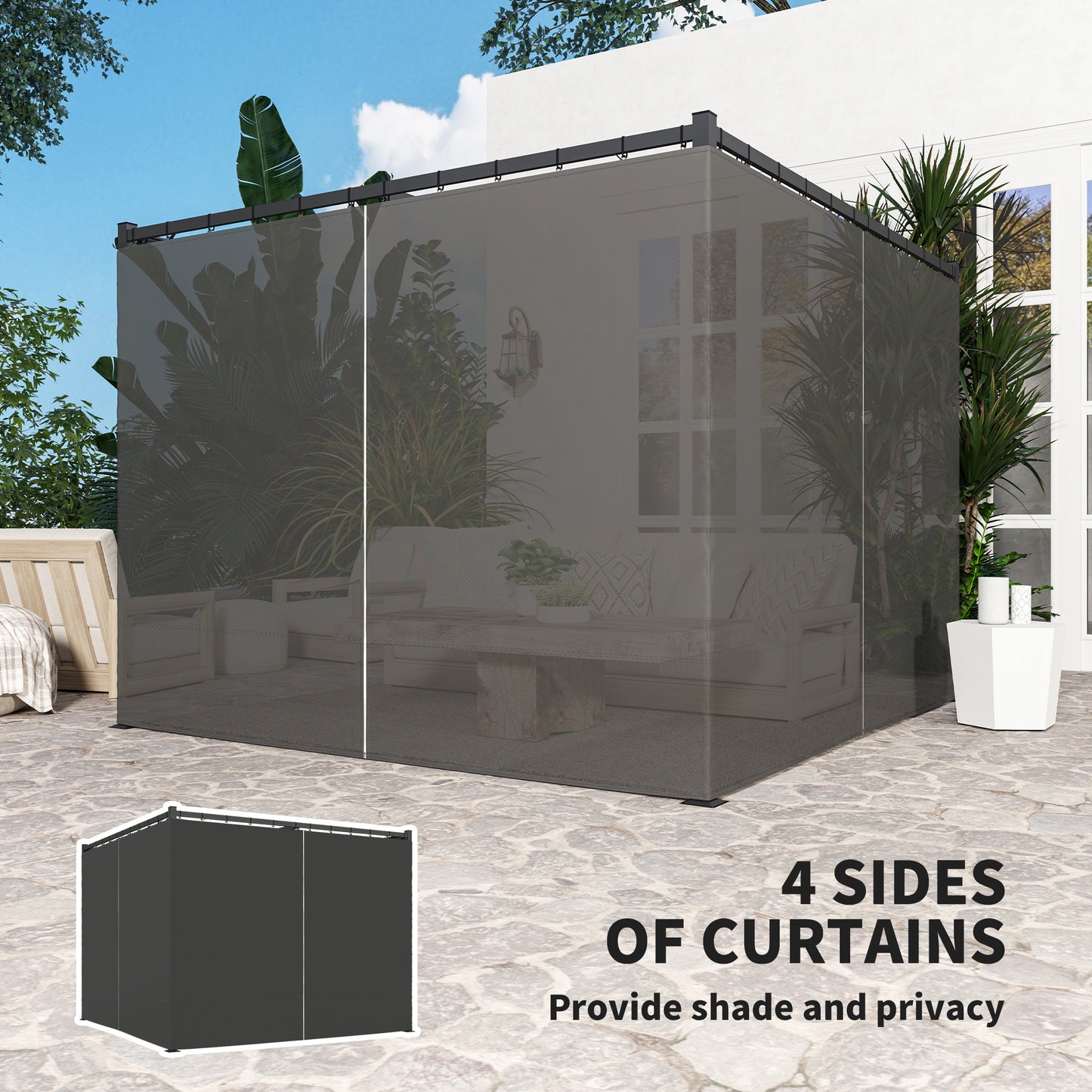 3 x 3(m) Retractable Pergola, Garden Gazebo Shelter with Curtains