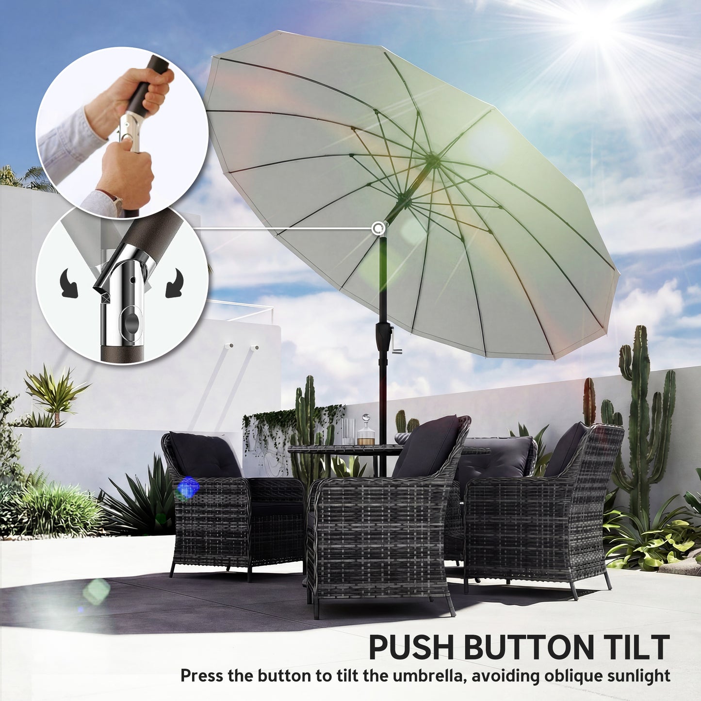 2 m Shanghai Garden Parasol Umbrella with 16 Fibreglass Ribs