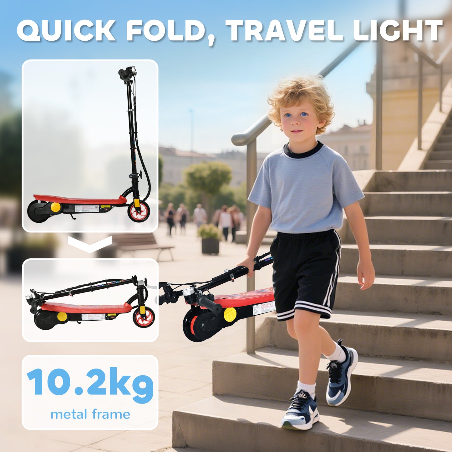 Foldable Electric Scooter, with LED Lights, for Ages 7-14 Years