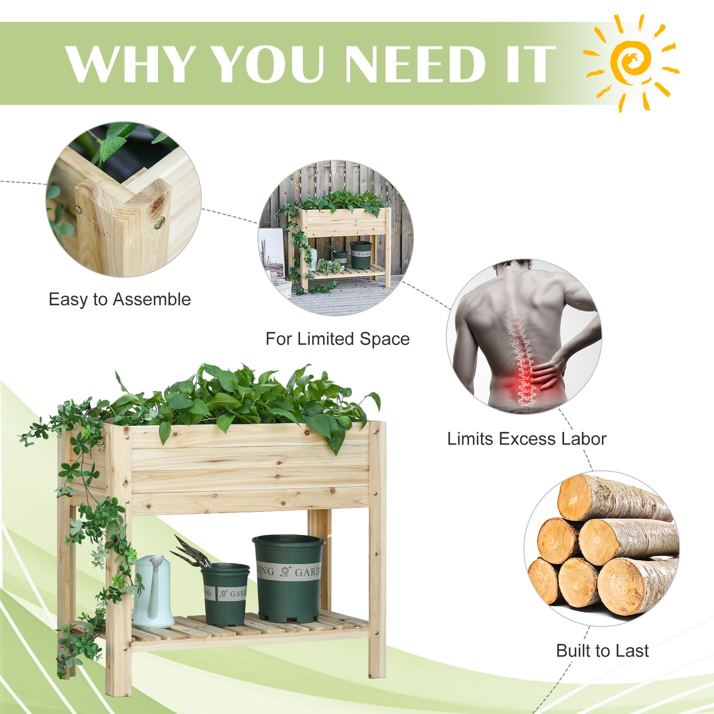 Wooden Raised Plant Stand Outdoor Flower Bed Box