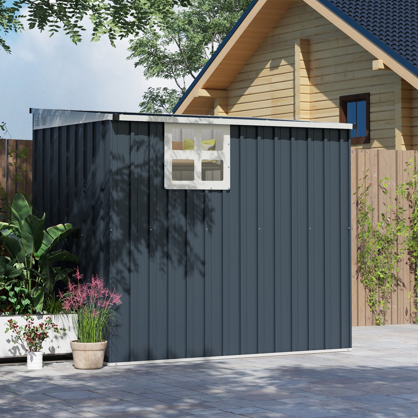 4 x 6ft Garden Metal Shed, Outdoor Storage Shed with Window