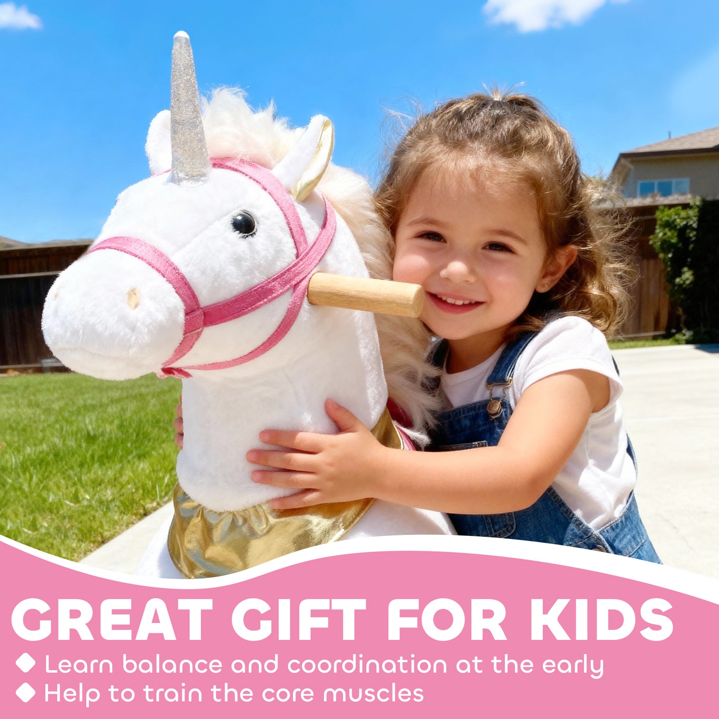Kids Rocking Horse, Plush Walking Horse with Wheels