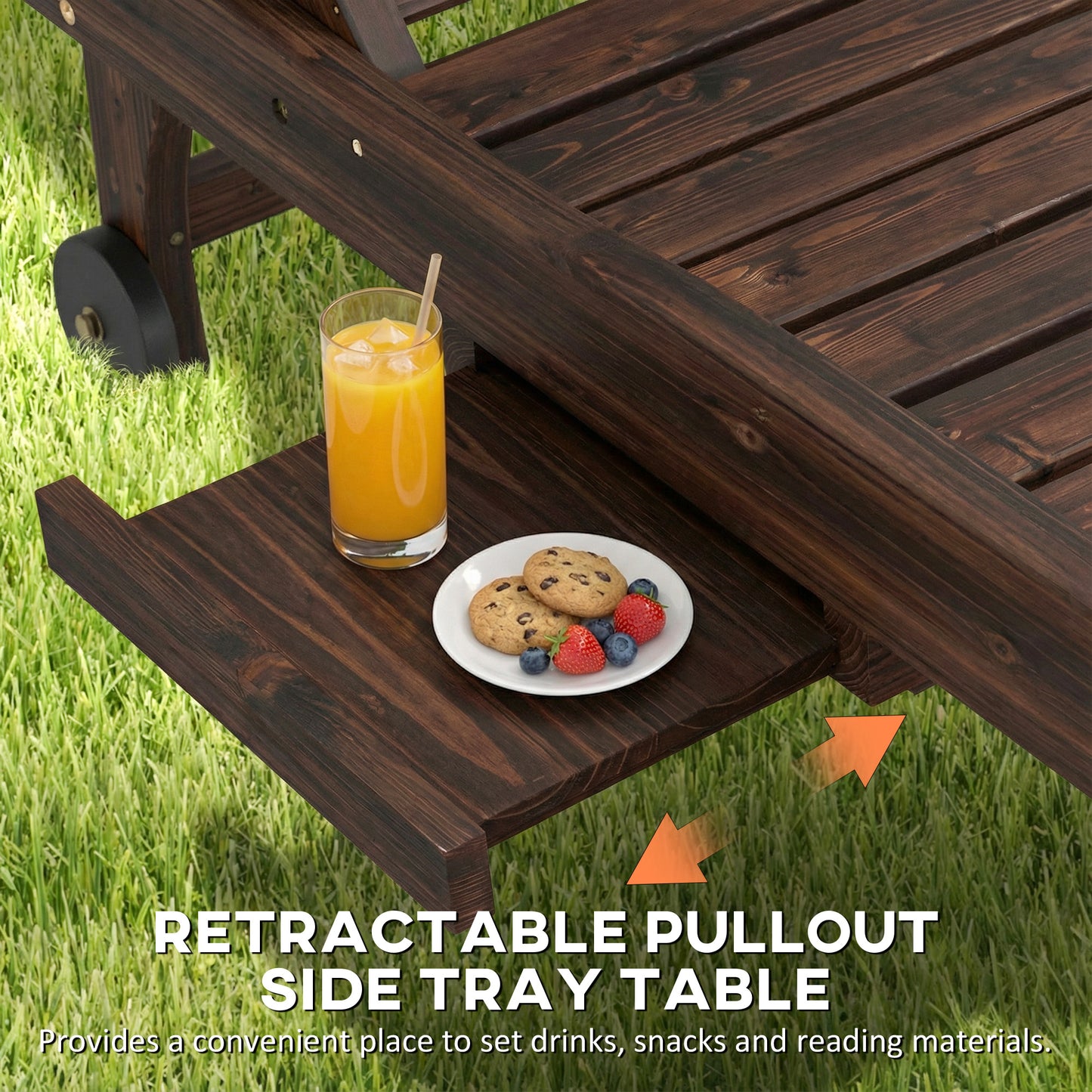 Outdoor Wooden Sun Lounger with Built-In Table