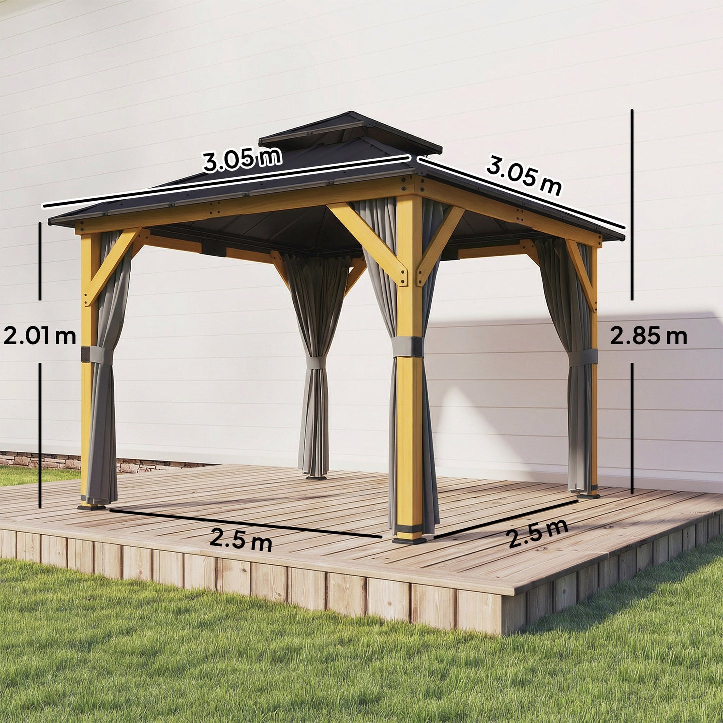 3 x 3 m Outdoor Hardtop Gazebo Canopy with 2-Tier Steel Roof