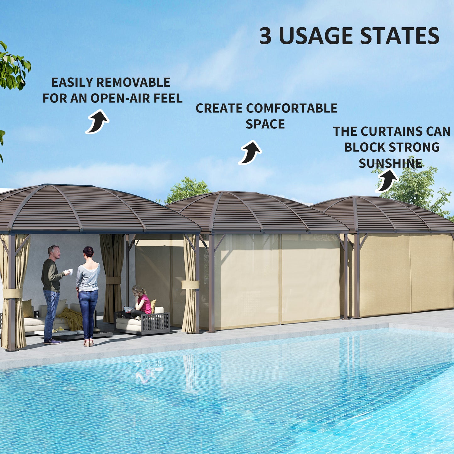 3 x 4m Hardtop Gazebo Canopy with Metal Roof