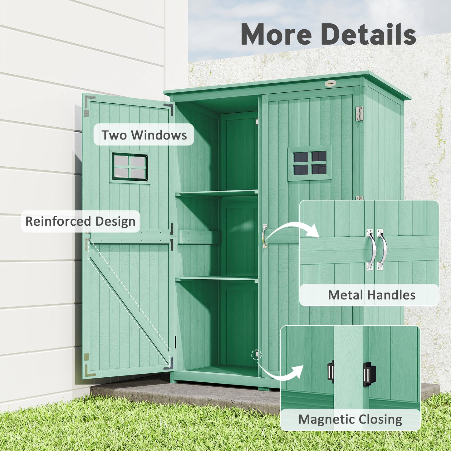 Wooden Garden Shed with Two Windows, Tool Storage Cabinet (1)