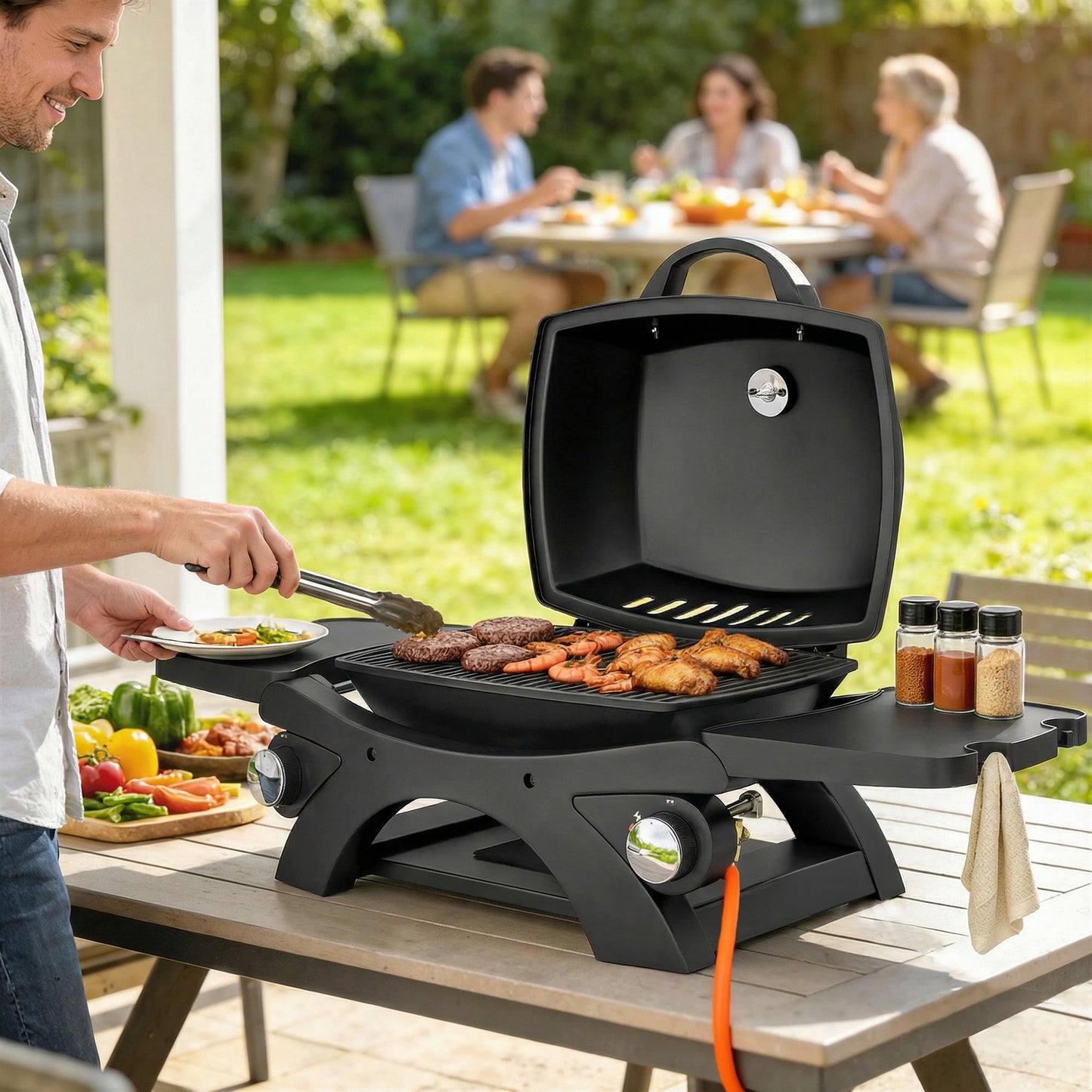 2 Burner Gas Grill with 2 Detachable Side Tables