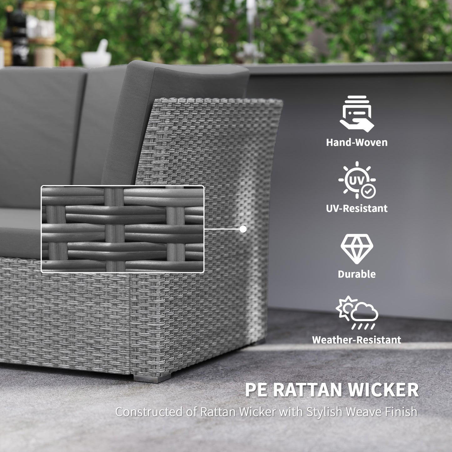 Seven-Piece Rattan Garden Sofa Set, with Expanding Table