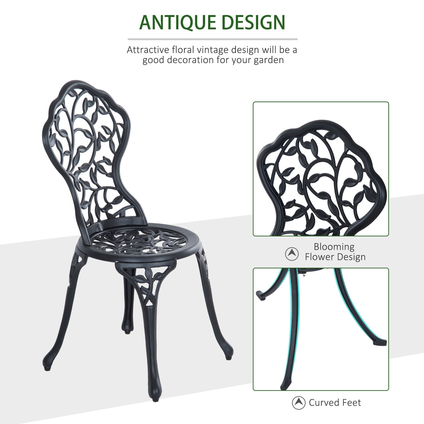 3 Pcs Aluminium Bistro Set Garden Furniture Dining Table Chairs