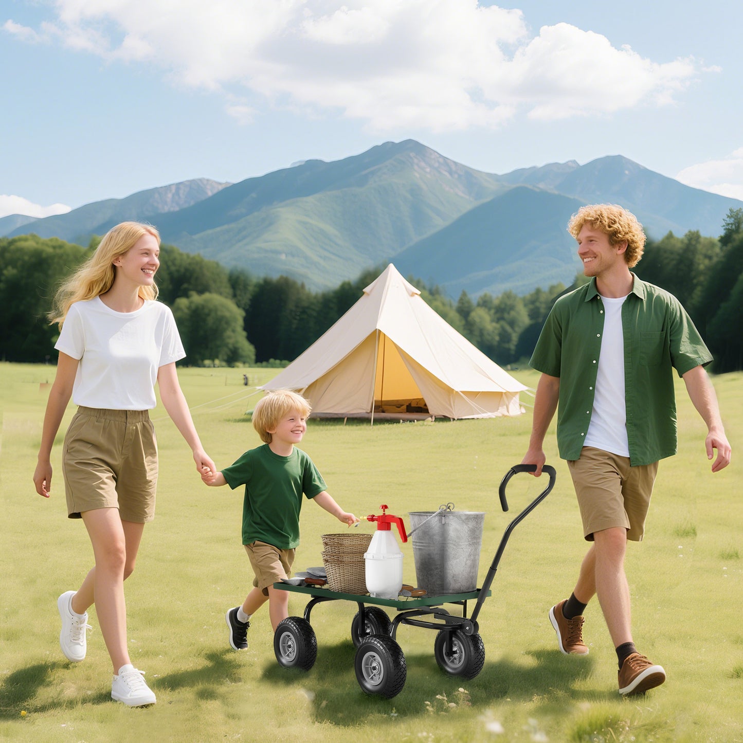 Garden Trolley Cart, Heavy Duty Garden Cart with Metal Frame