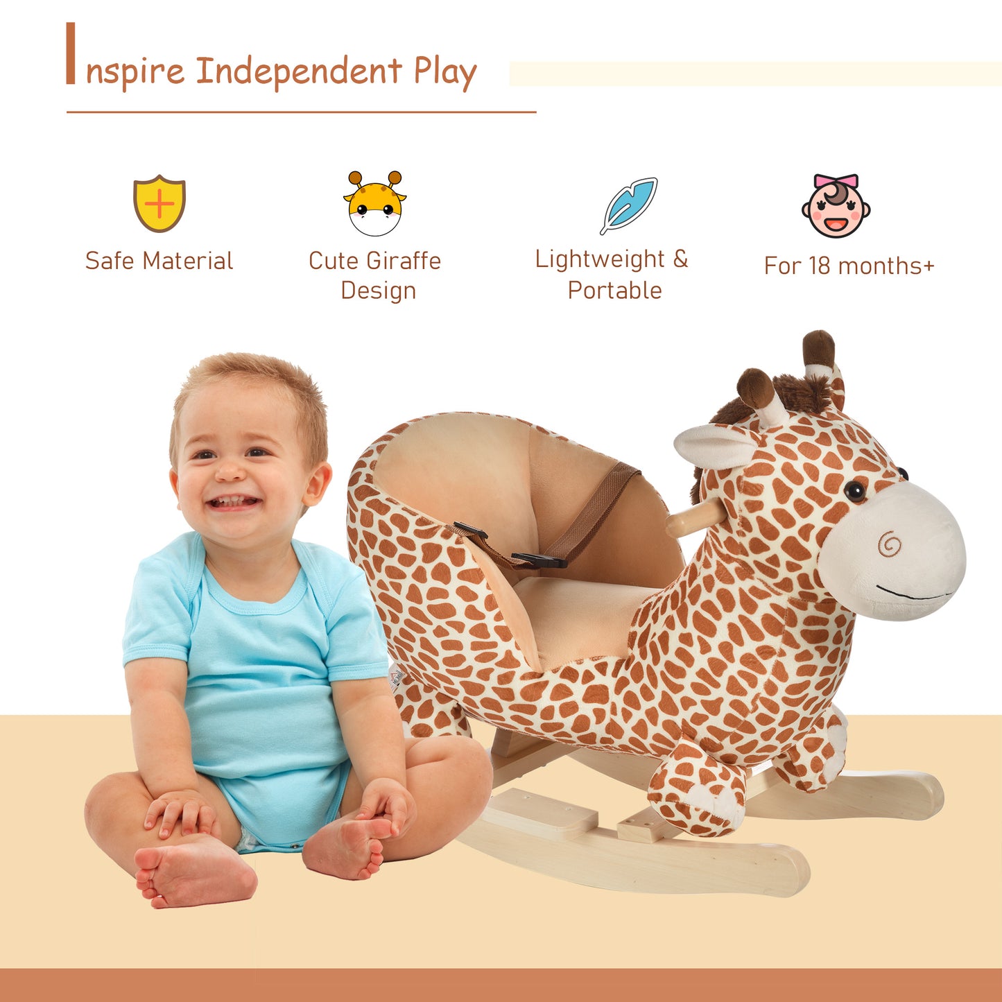 Children Kids Rocking Horse Toys Giraffe Seat Belt Toddlers Baby