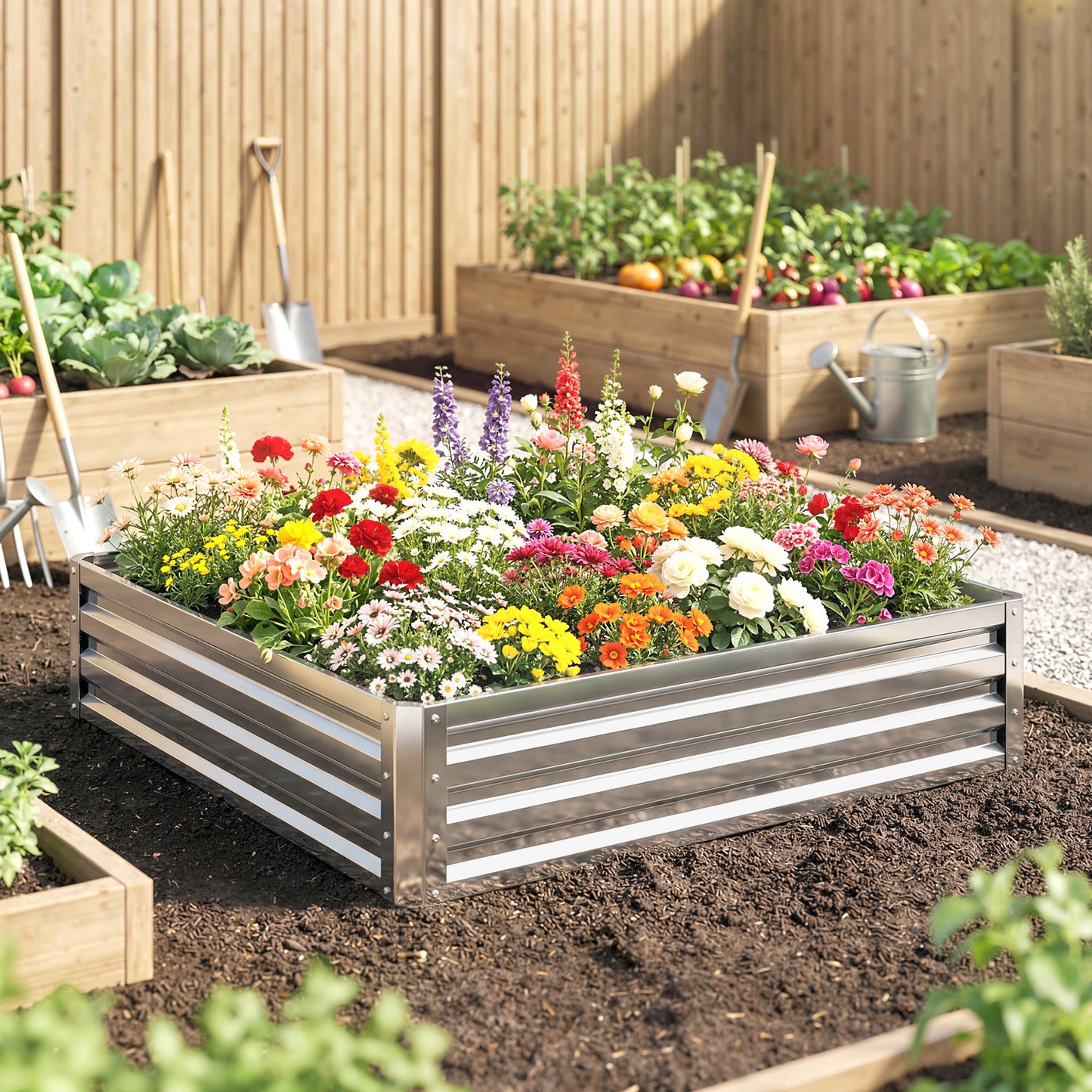 Square Raised Garden Bed Box with Weatherized Steel Frame