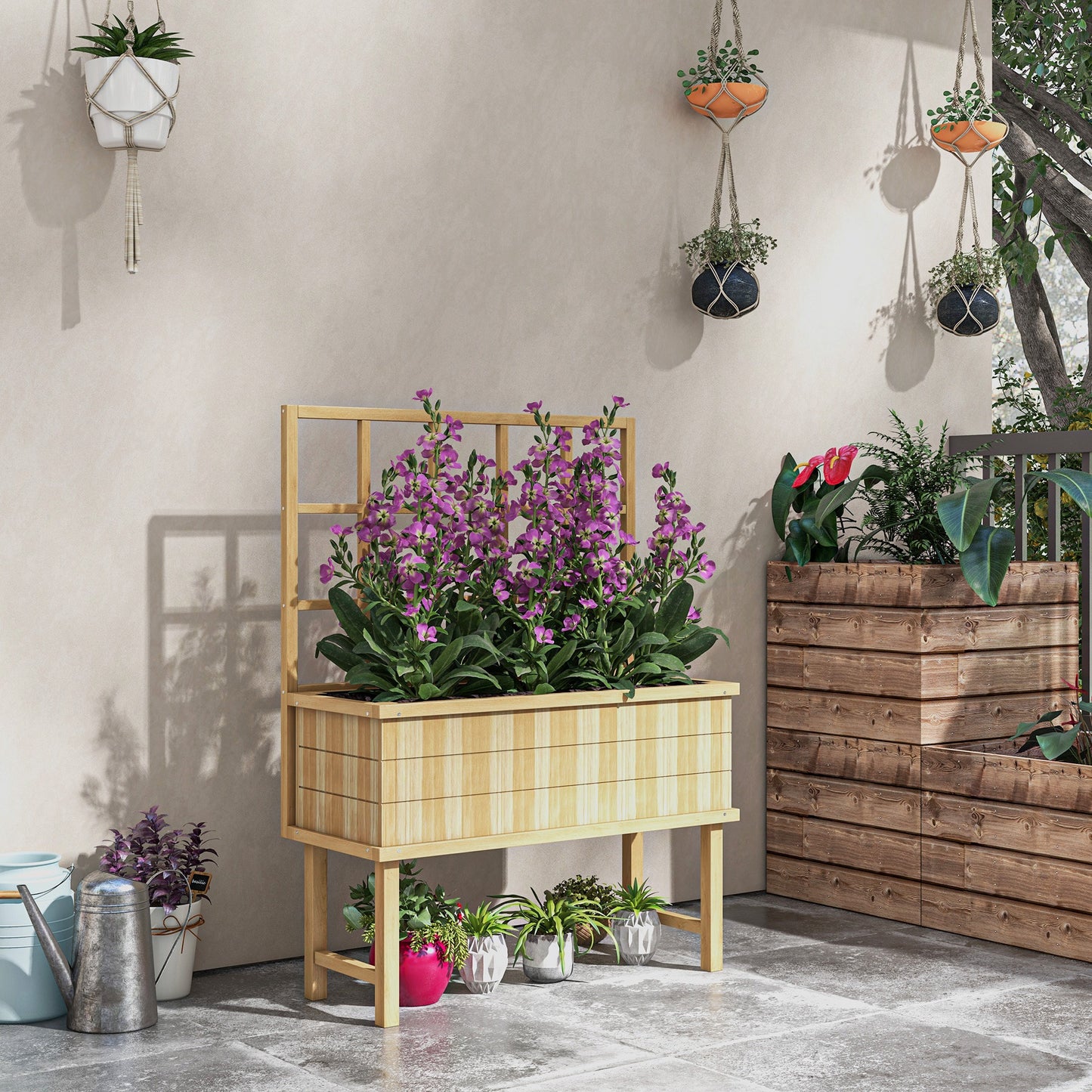 45 x 105cm Wooden Garden Planter, with Trellis