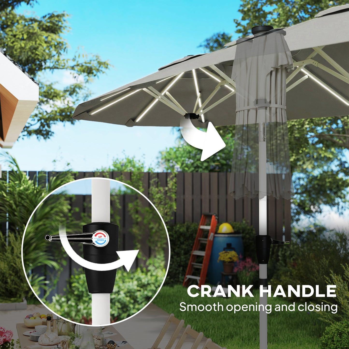 3 m Double-Sided Garden Parasol with LED Solar Lights