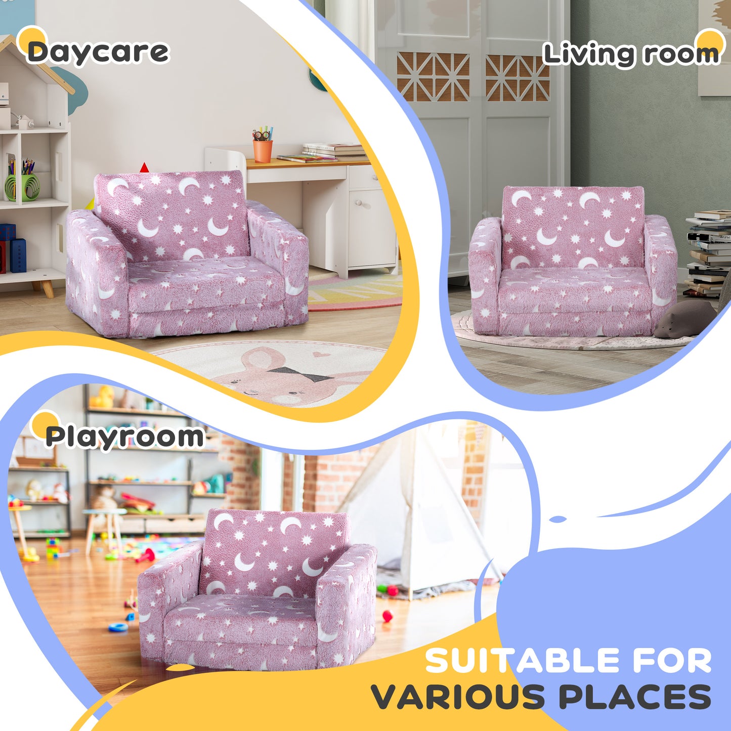 2 in 1 Kids Folding Bed Armchair with Glow in The Dark Cosmic Design